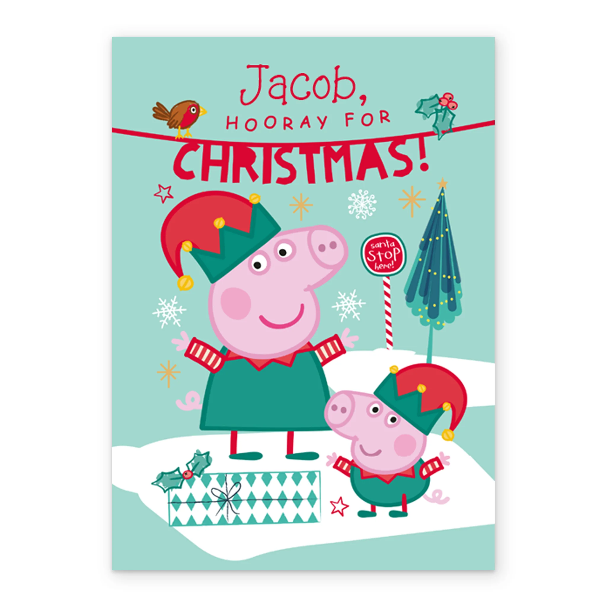Personalised Kids Peppa Pig Elves Christmas Card - Image 2