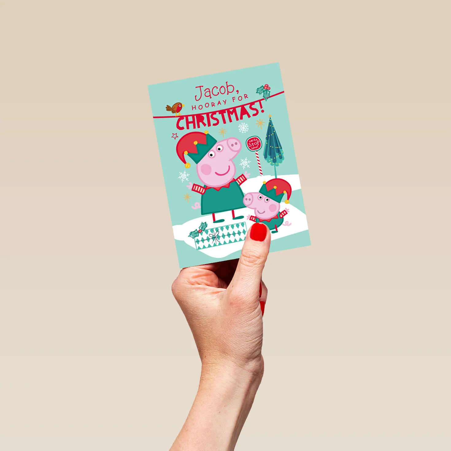 Personalised Kids Peppa Pig Elves Christmas Card - Image 4