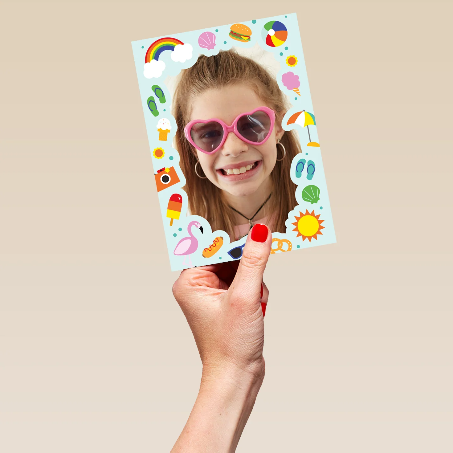Personalised Kids Photo Upload Summer Icons Greeting Card - Image 5