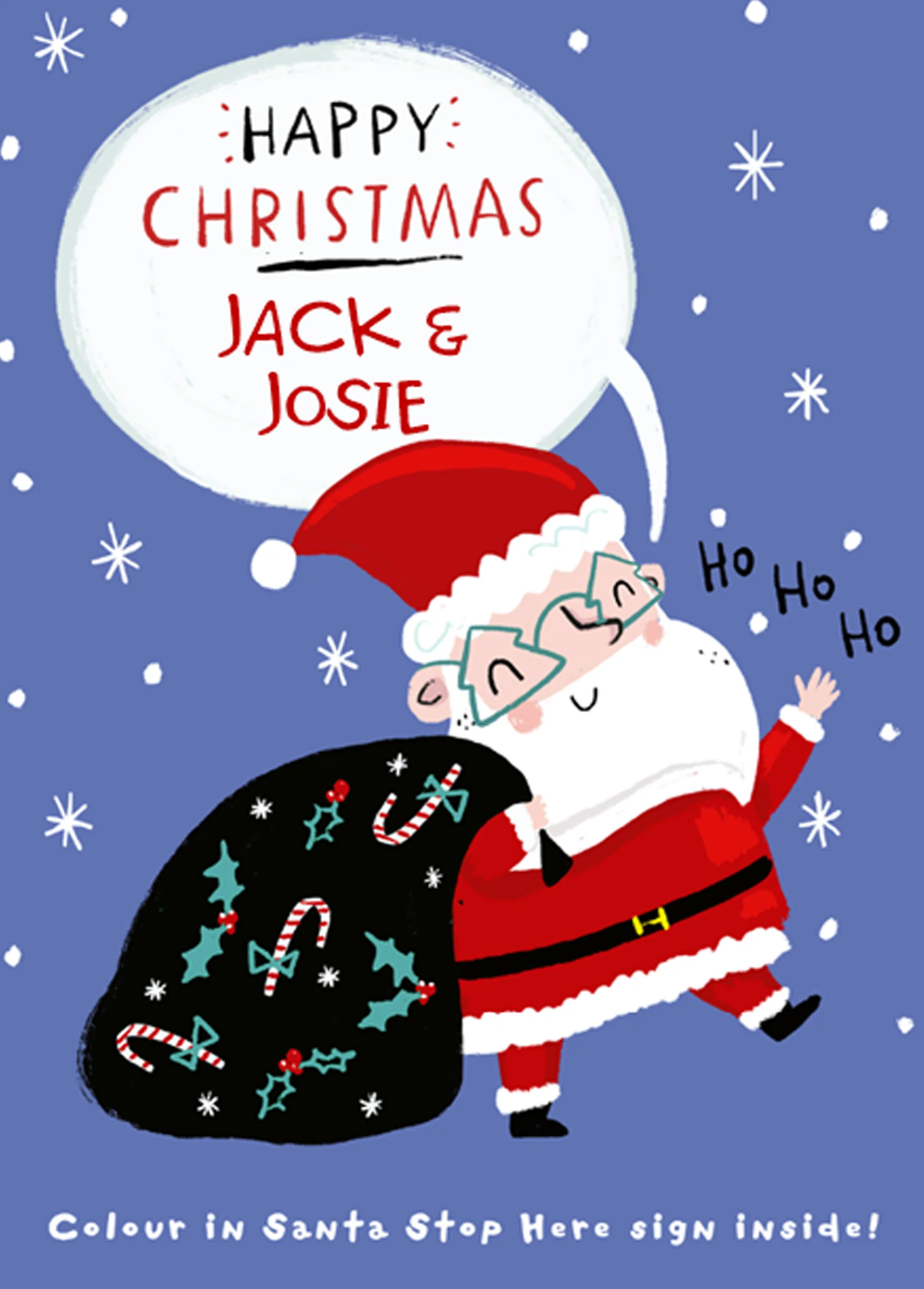Personalised Kids Santa Stop Here Colour In Activity Christmas Card