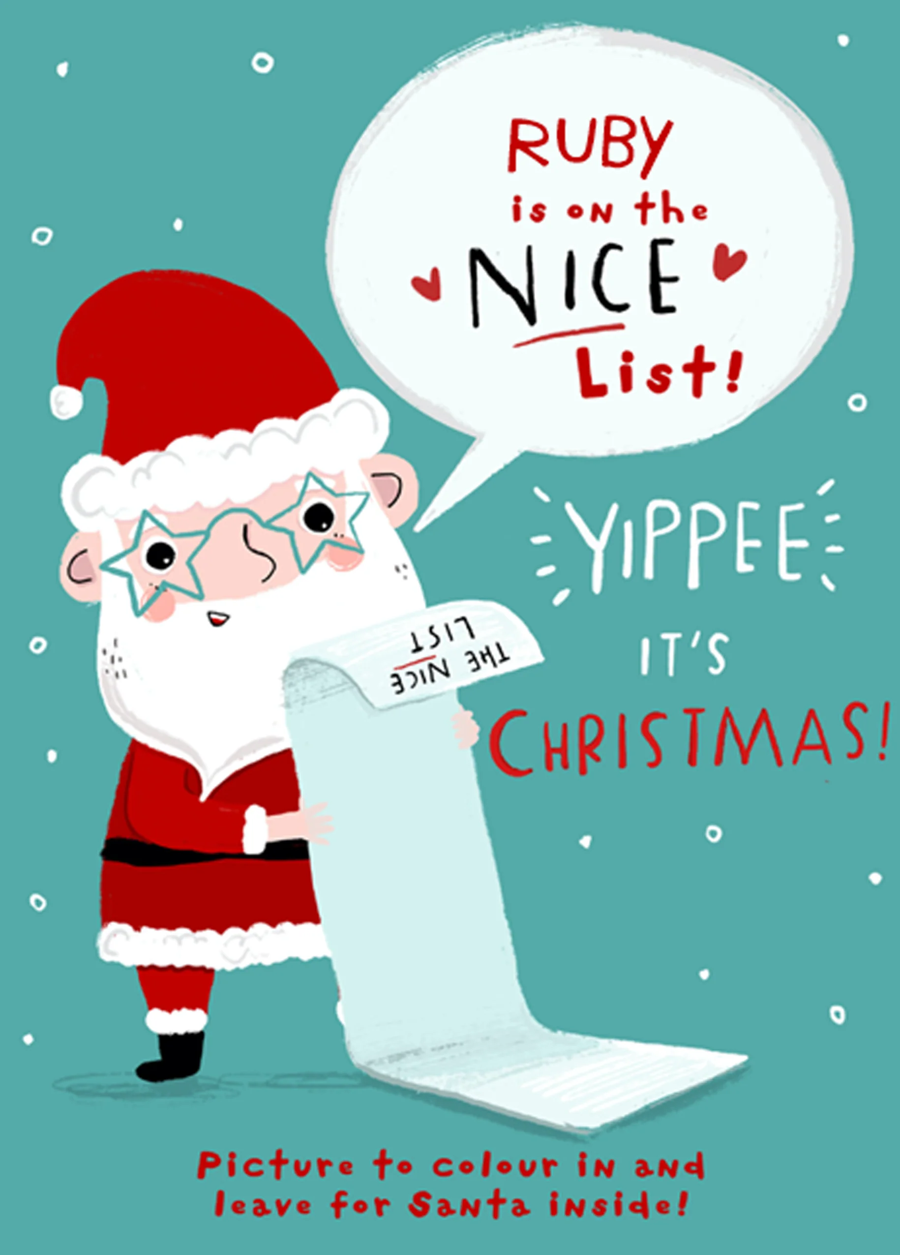 Personalised Kids To Santa Colour In Activity Christmas Card