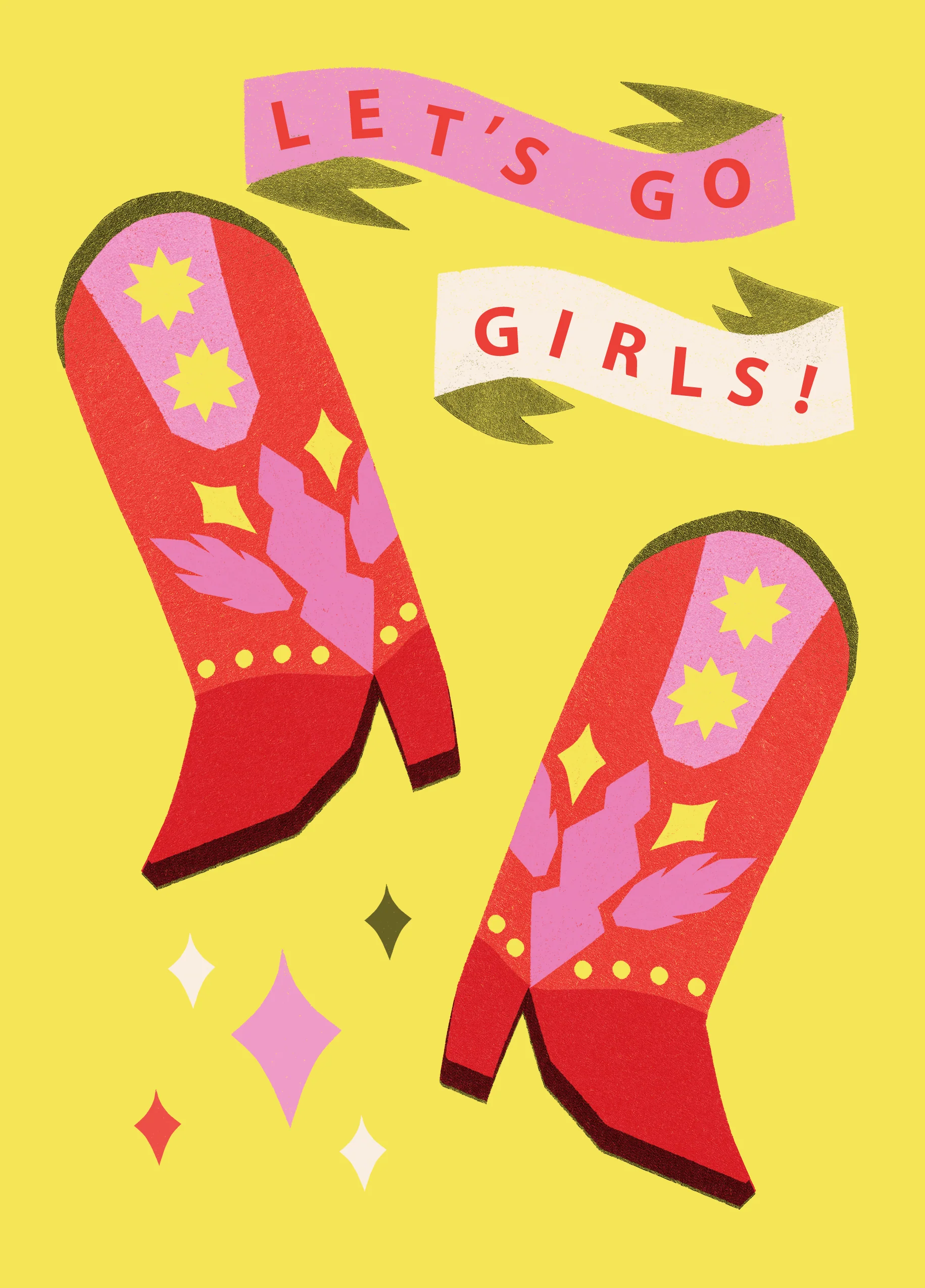 Personalised 'Let's Go Girls' Cowboy Boots Birthday Card For Her