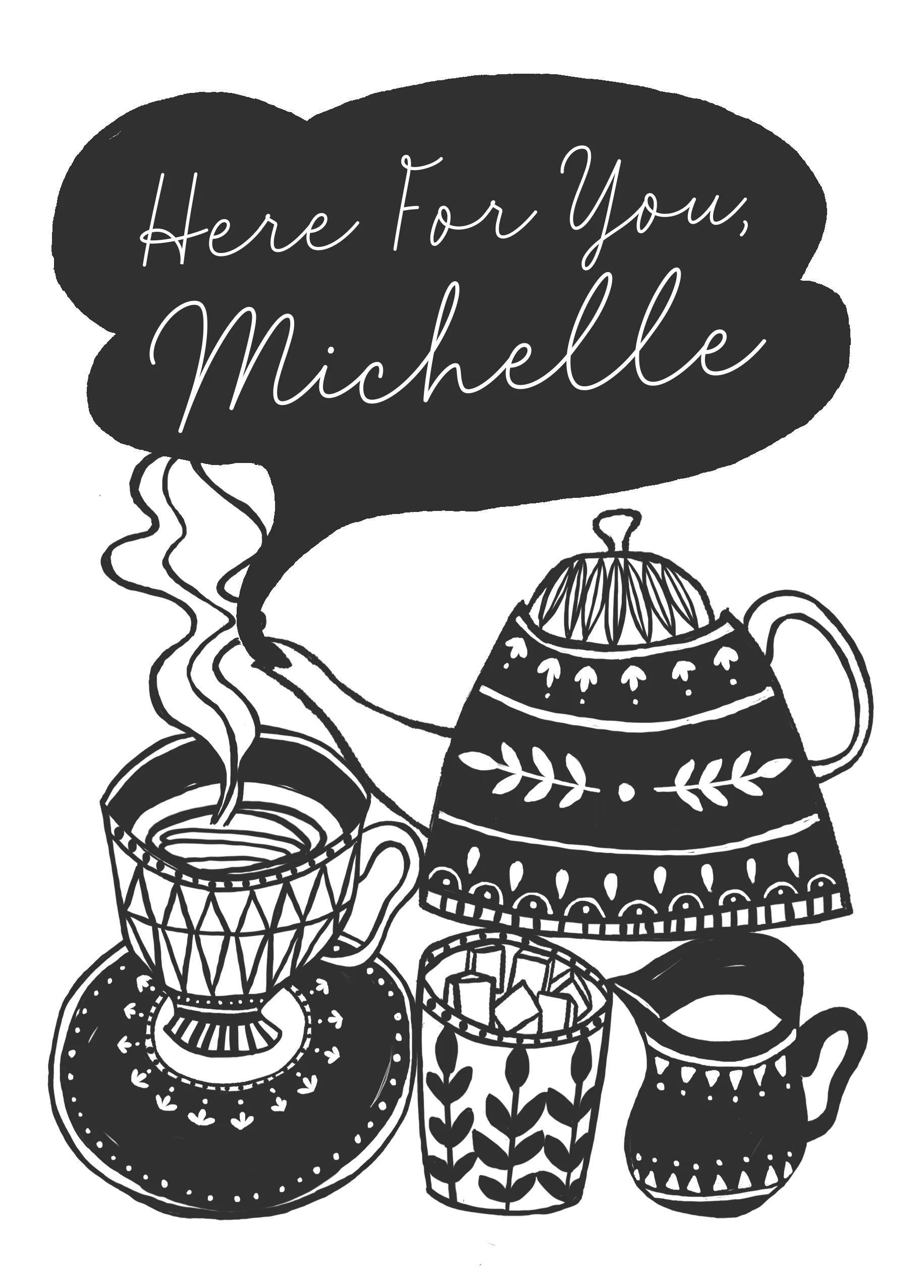 Personalised Line Drawn 'Here for You' Thinking of You Card