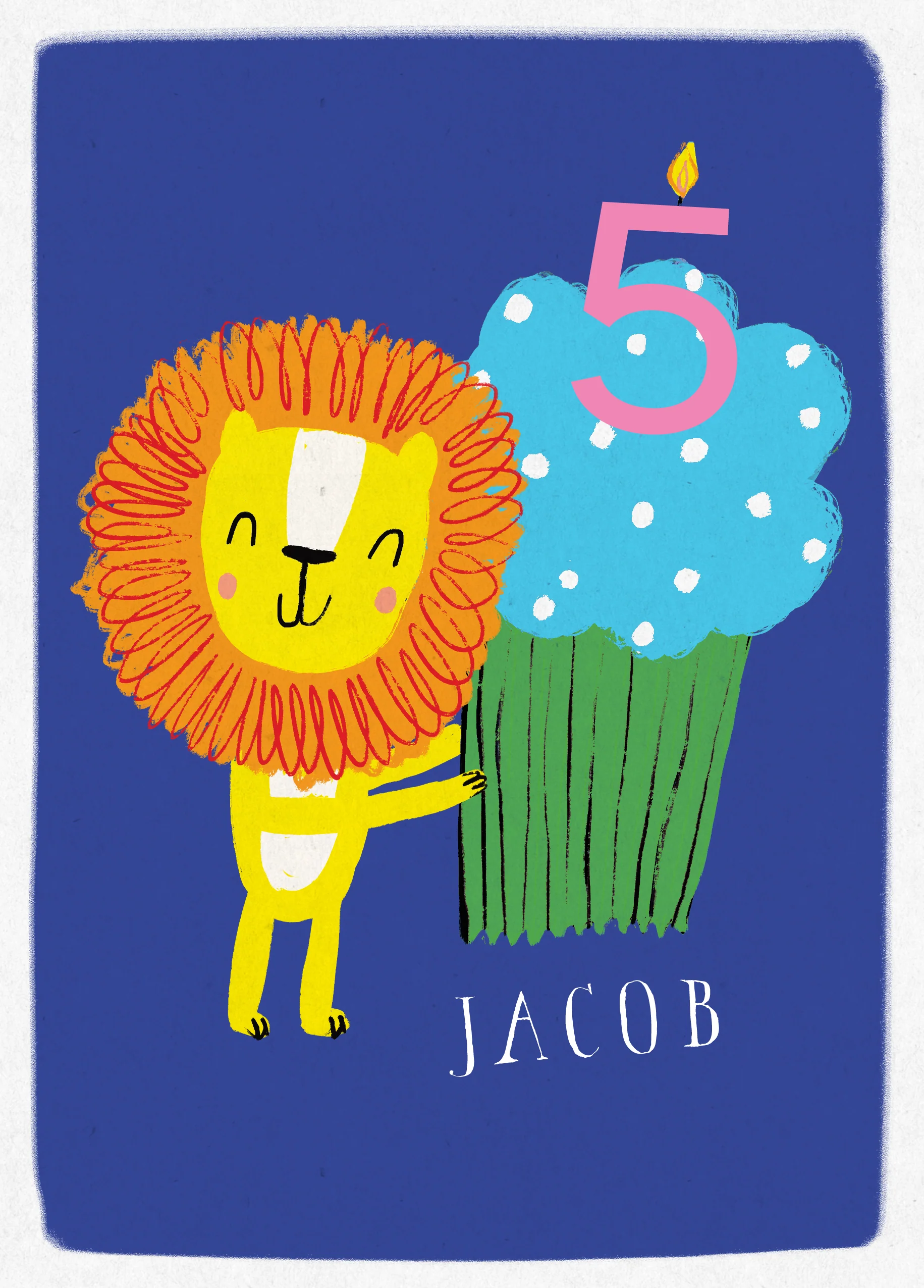 Personalised Lion Cupcake 5th Birthday Card
