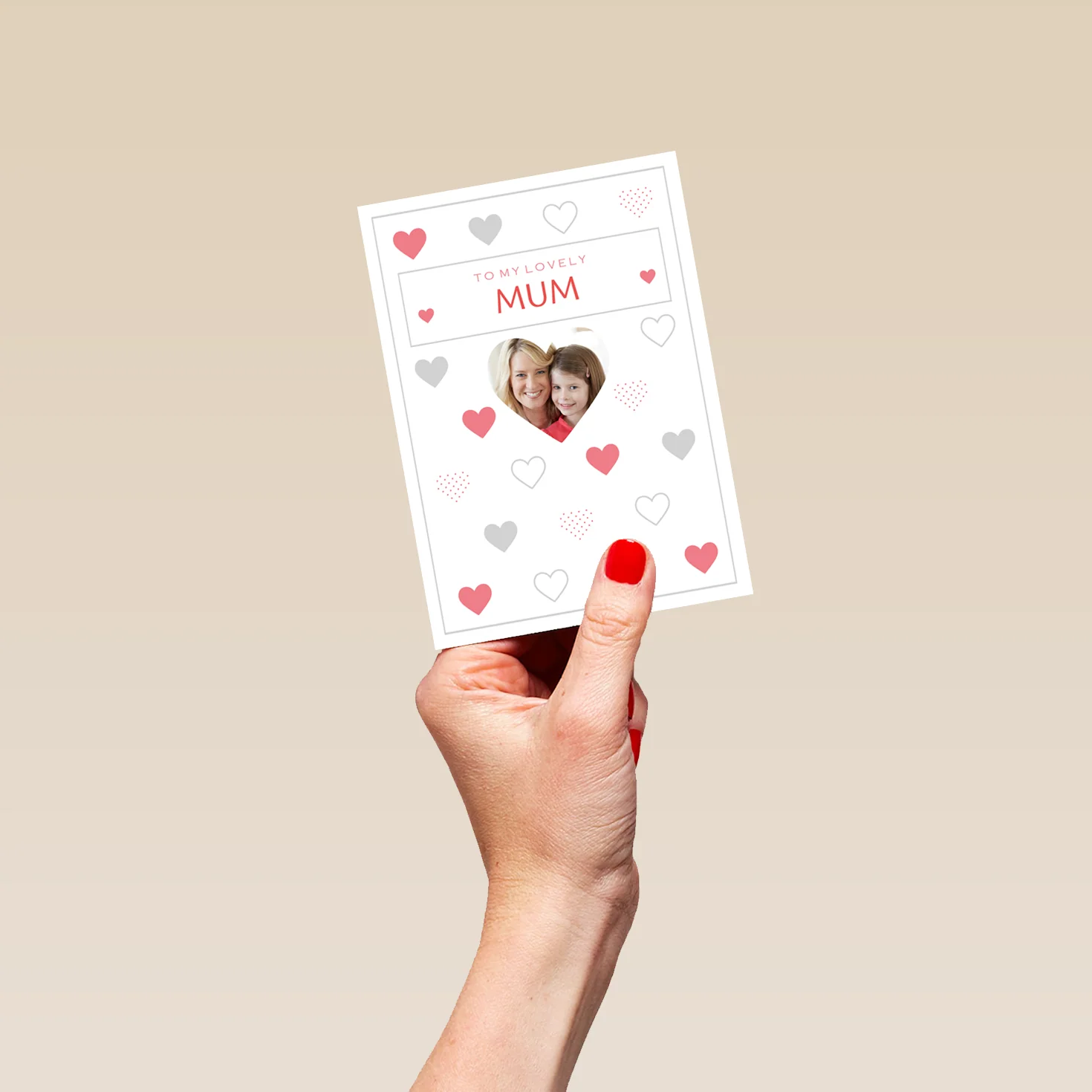 Personalised Love Heart Pattern Mother's Day Photo Upload Card For Mum - Image 4