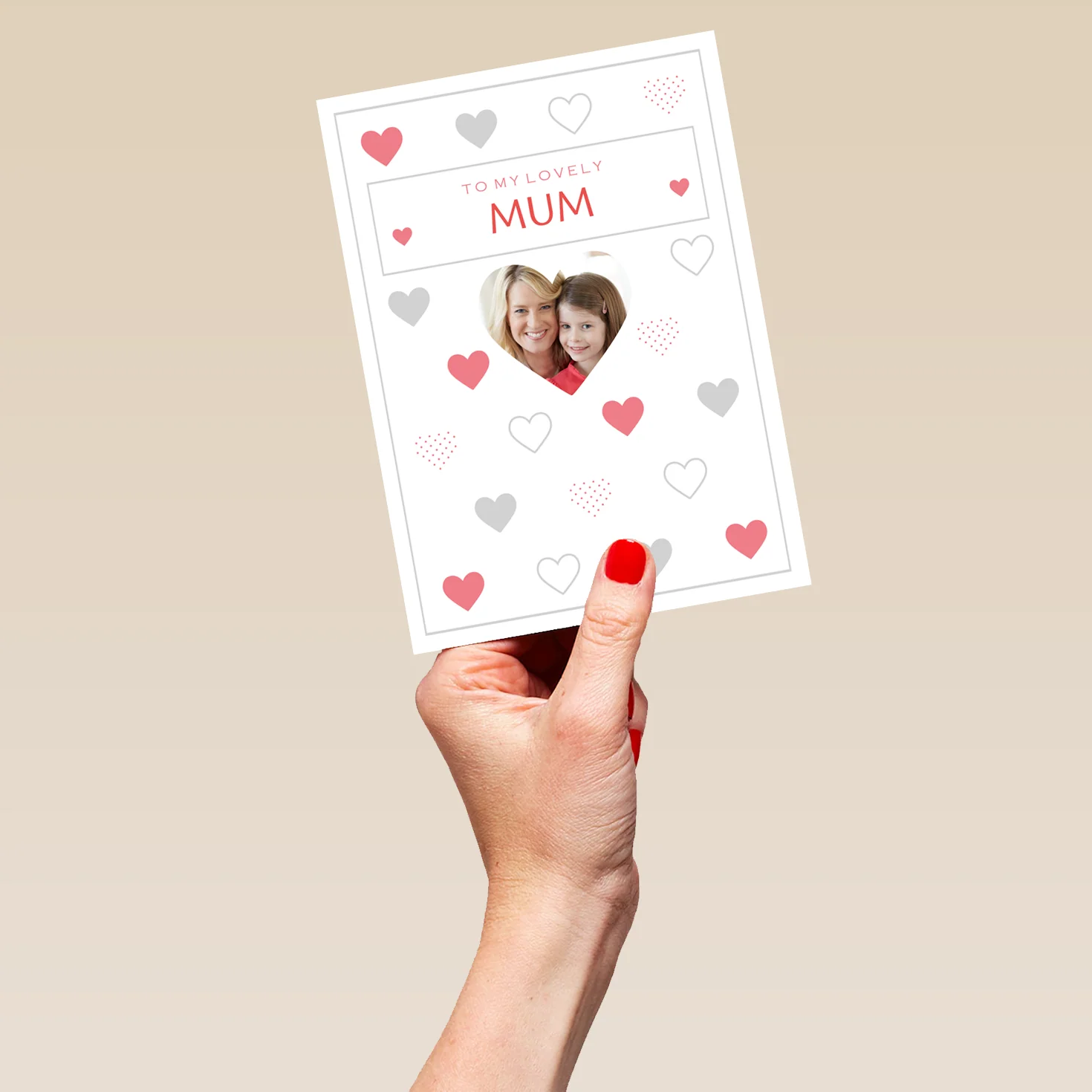 Personalised Love Heart Pattern Mother's Day Photo Upload Card For Mum - Image 5
