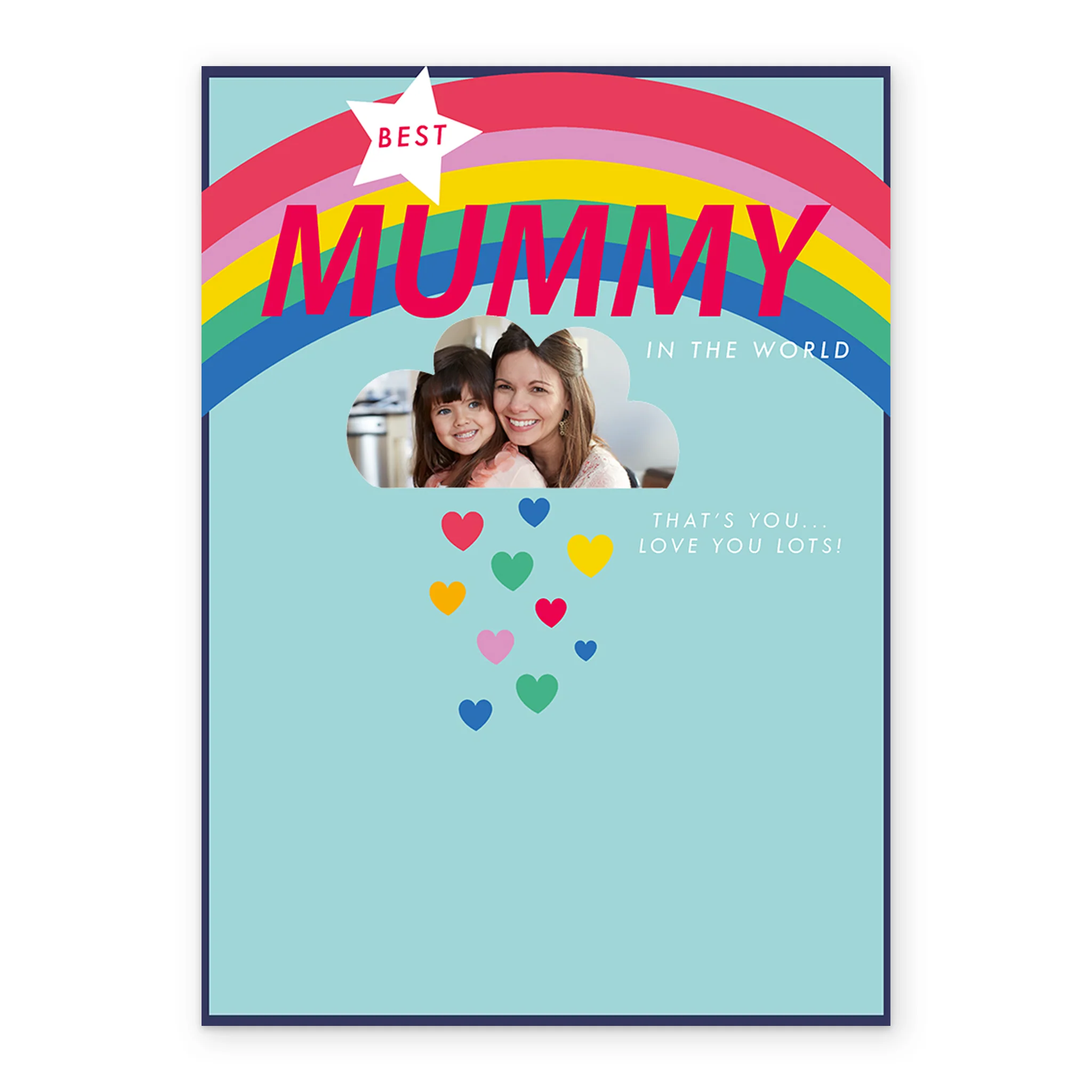 Personalised Love Hearts With Rainbow Best Mummy Photo Card - Image 2