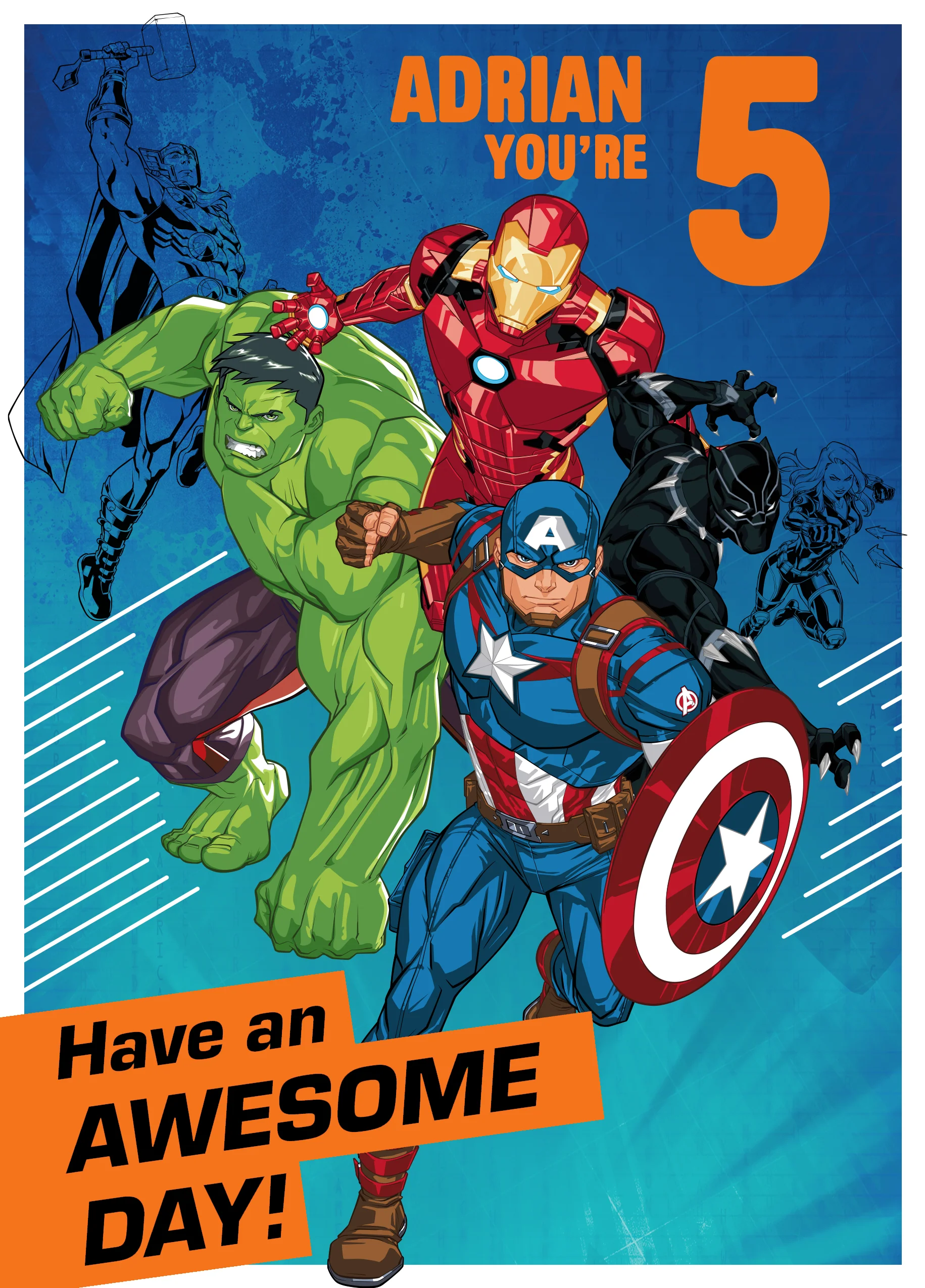 Personalised MARVEL Avengers Age 5th Birthday Card
