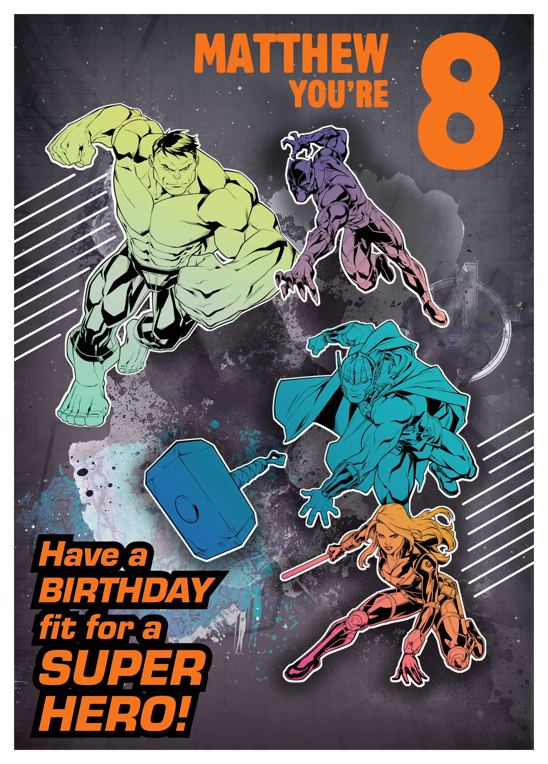 Personalised MARVEL Avengers Age 8th Birthday Card