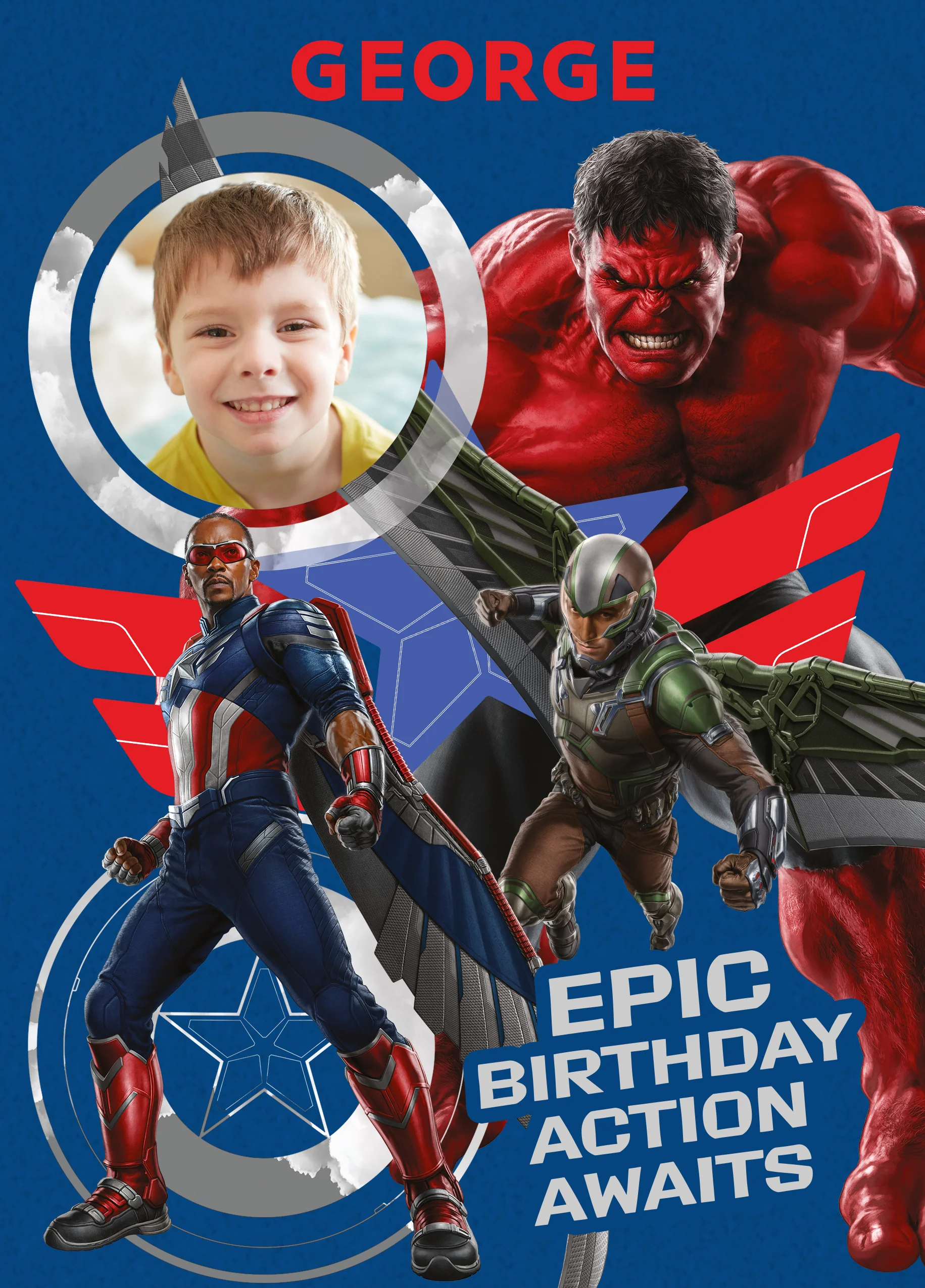 Personalised MARVEL Captain America, Red Hulk & Falcon Birthday Card