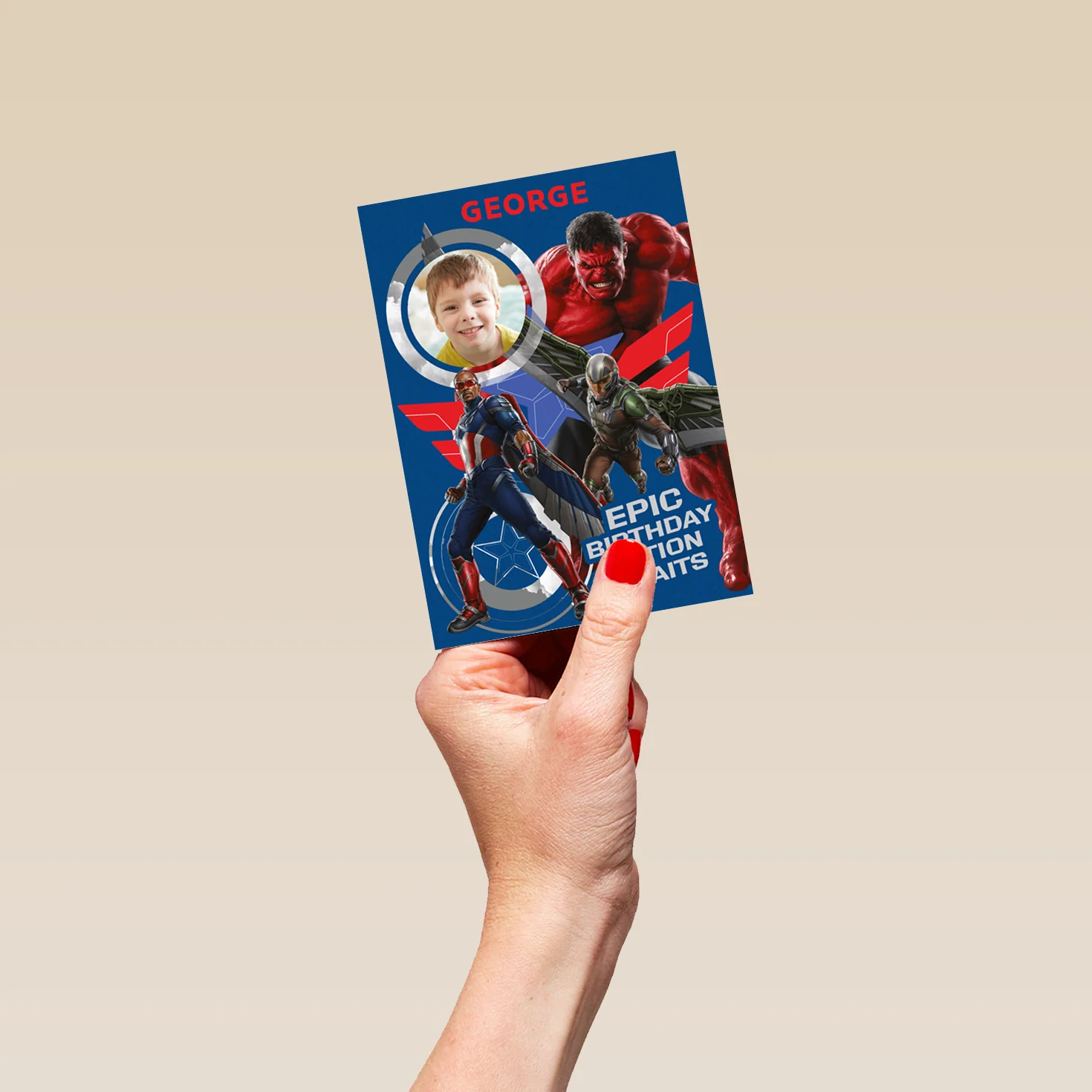 Personalised MARVEL Captain America, Red Hulk & Falcon Birthday Card - Image 4