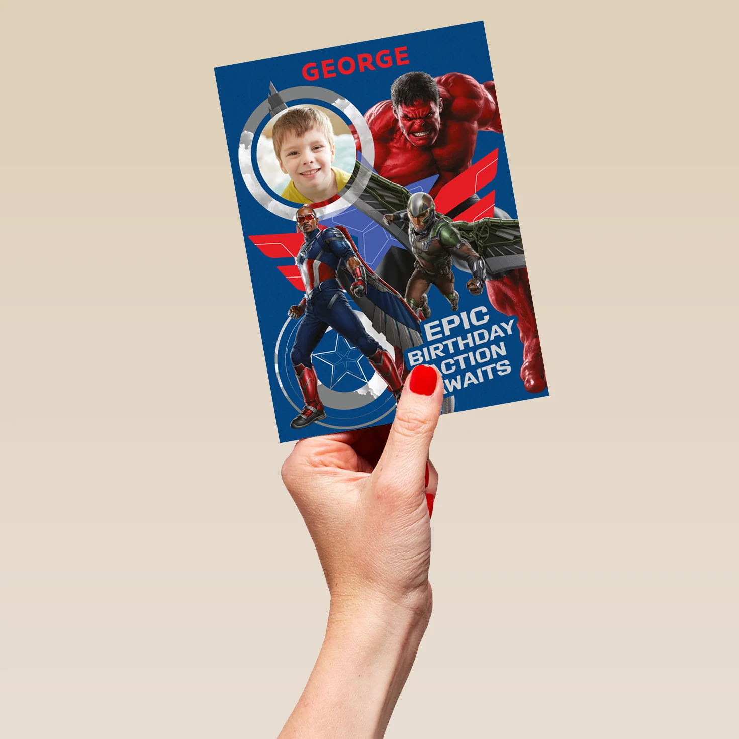 Personalised MARVEL Captain America, Red Hulk & Falcon Birthday Card - Image 5
