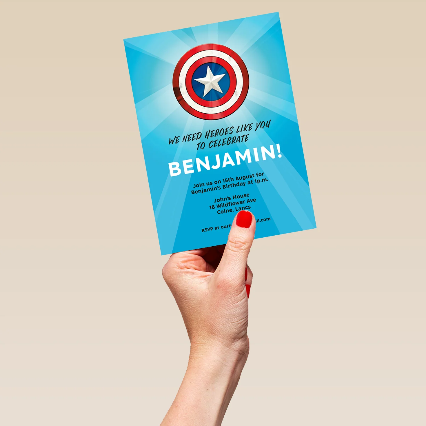 Personalised MARVEL Captain America 'Shield' Birthday Party Invitation - Image 5
