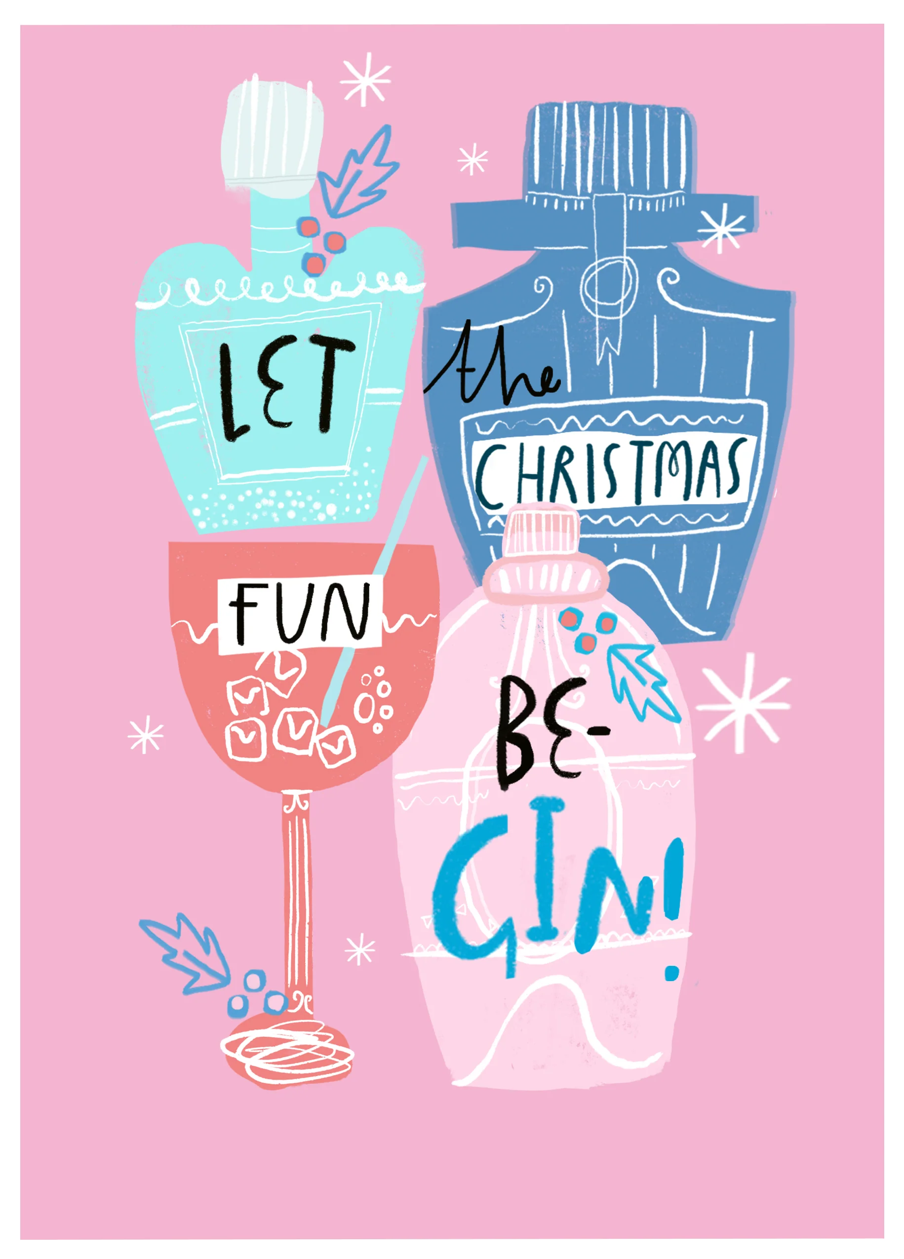 Personalised Modern Christmas Bottles Let The Fun Be Gin Card