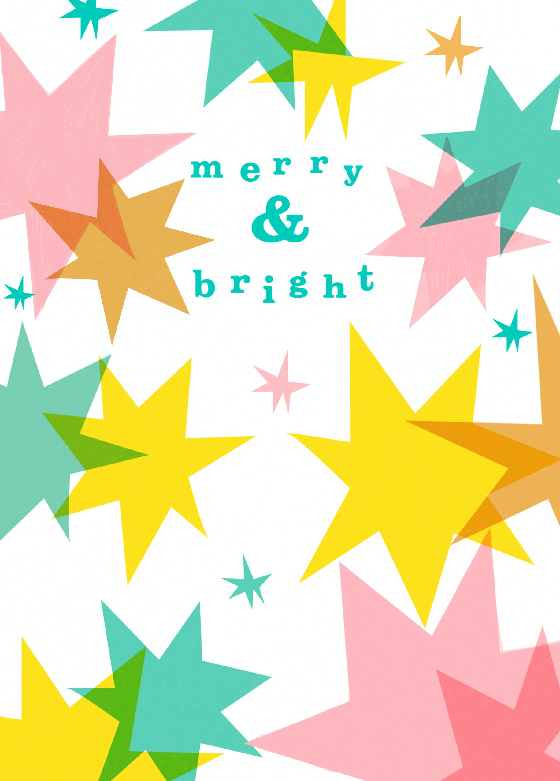 Personalised Modern Christmas Colourful Stars Merry & Bright Card