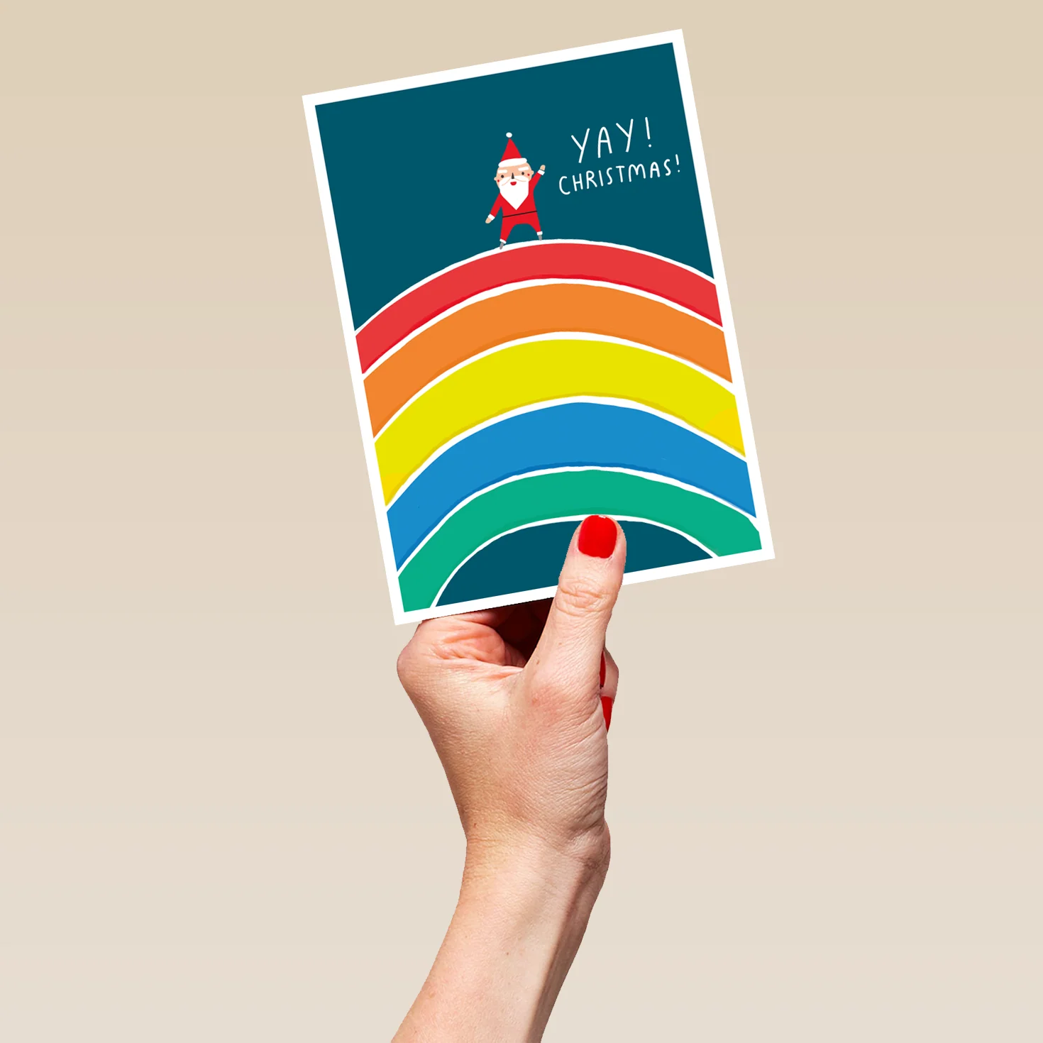 Personalised Modern Christmas Illustrated Santa Rainbow Yay Card - Image 5