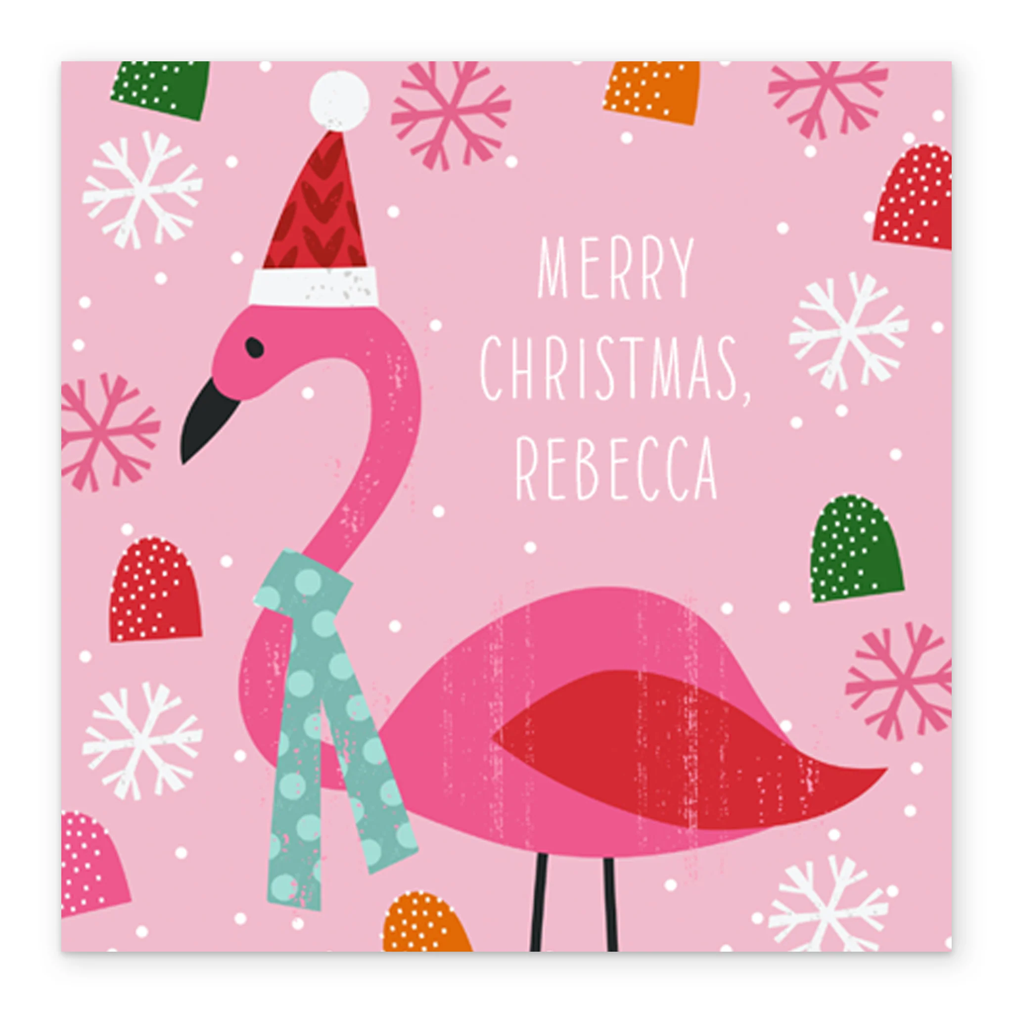 Personalised Modern Christmas Kids Flamingo Santa Hat Card - Image 2