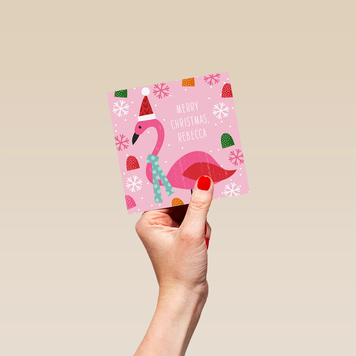 Personalised Modern Christmas Kids Flamingo Santa Hat Card - Image 4