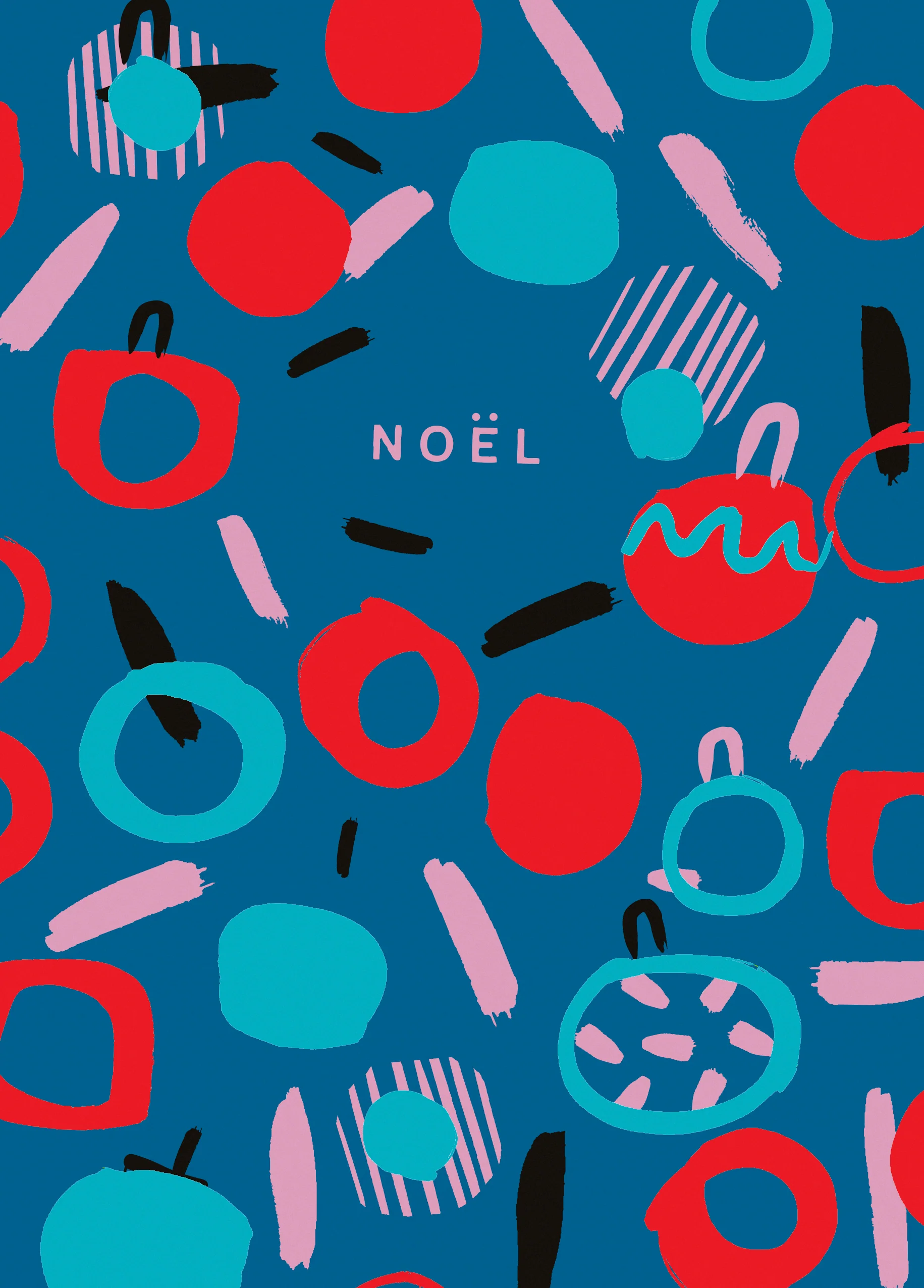 Personalised Modern Christmas Noel Colourful Baubles Card