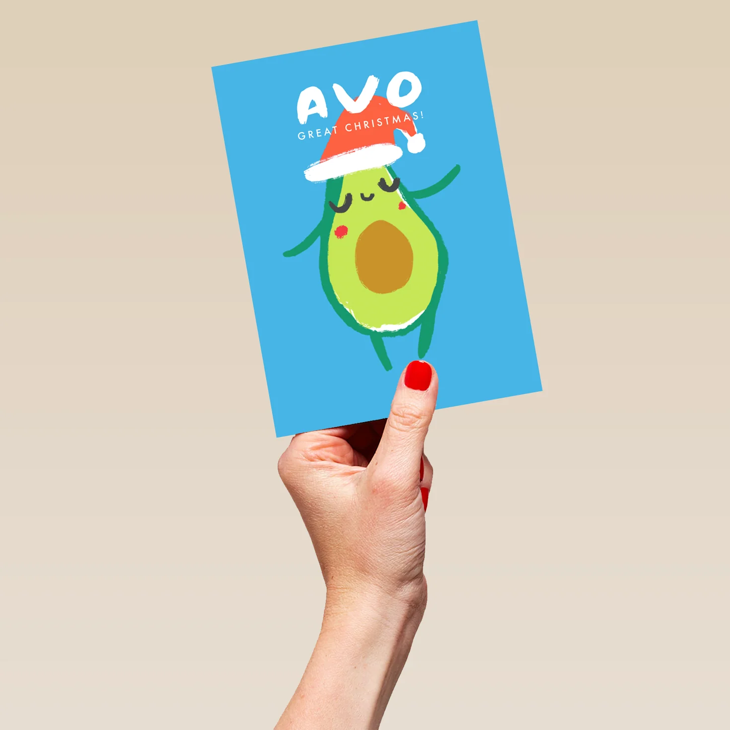 Personalised Modern Christmas Quirky Avocado Santa Hat Card - Image 5