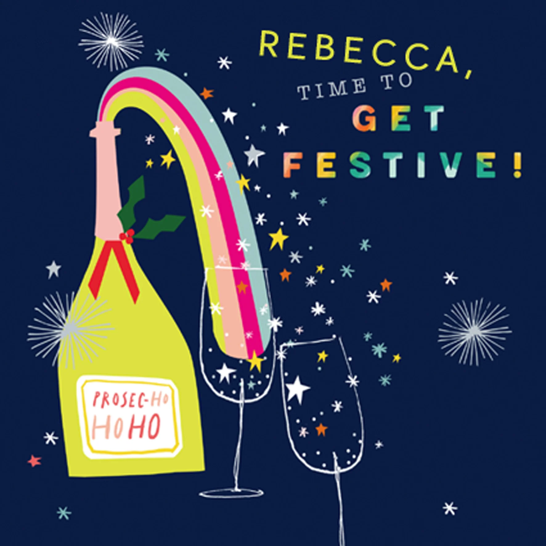 Personalised Modern Christmas Rainbow Fizz Get Festive Card