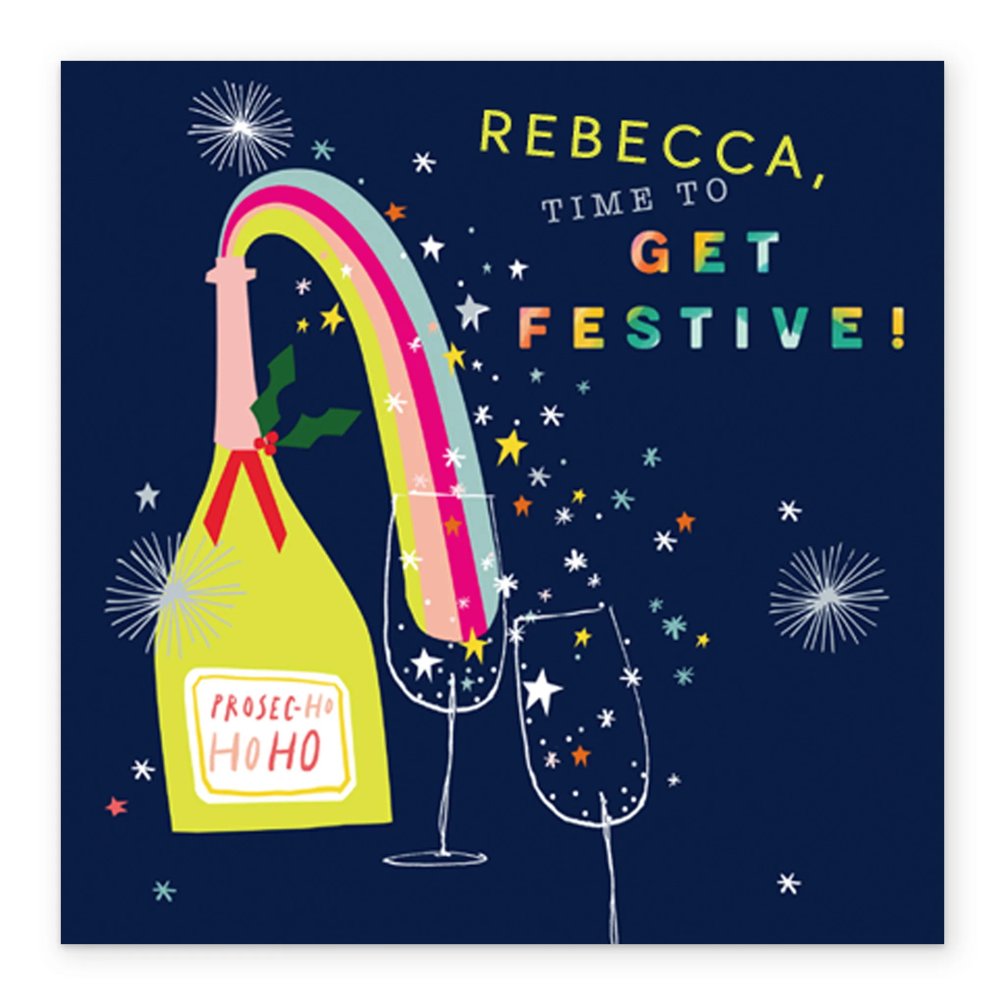 Personalised Modern Christmas Rainbow Fizz Get Festive Card - Image 2