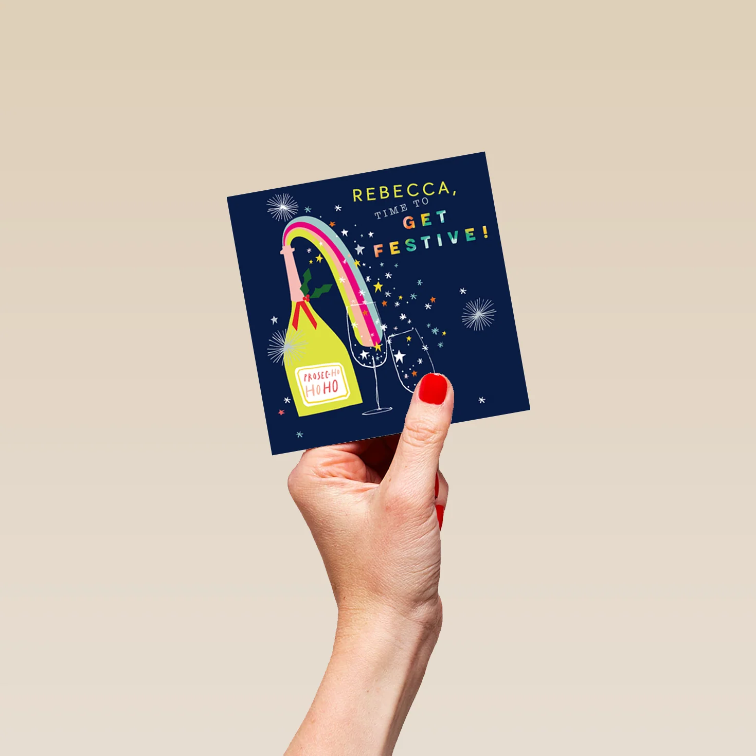 Personalised Modern Christmas Rainbow Fizz Get Festive Card - Image 4