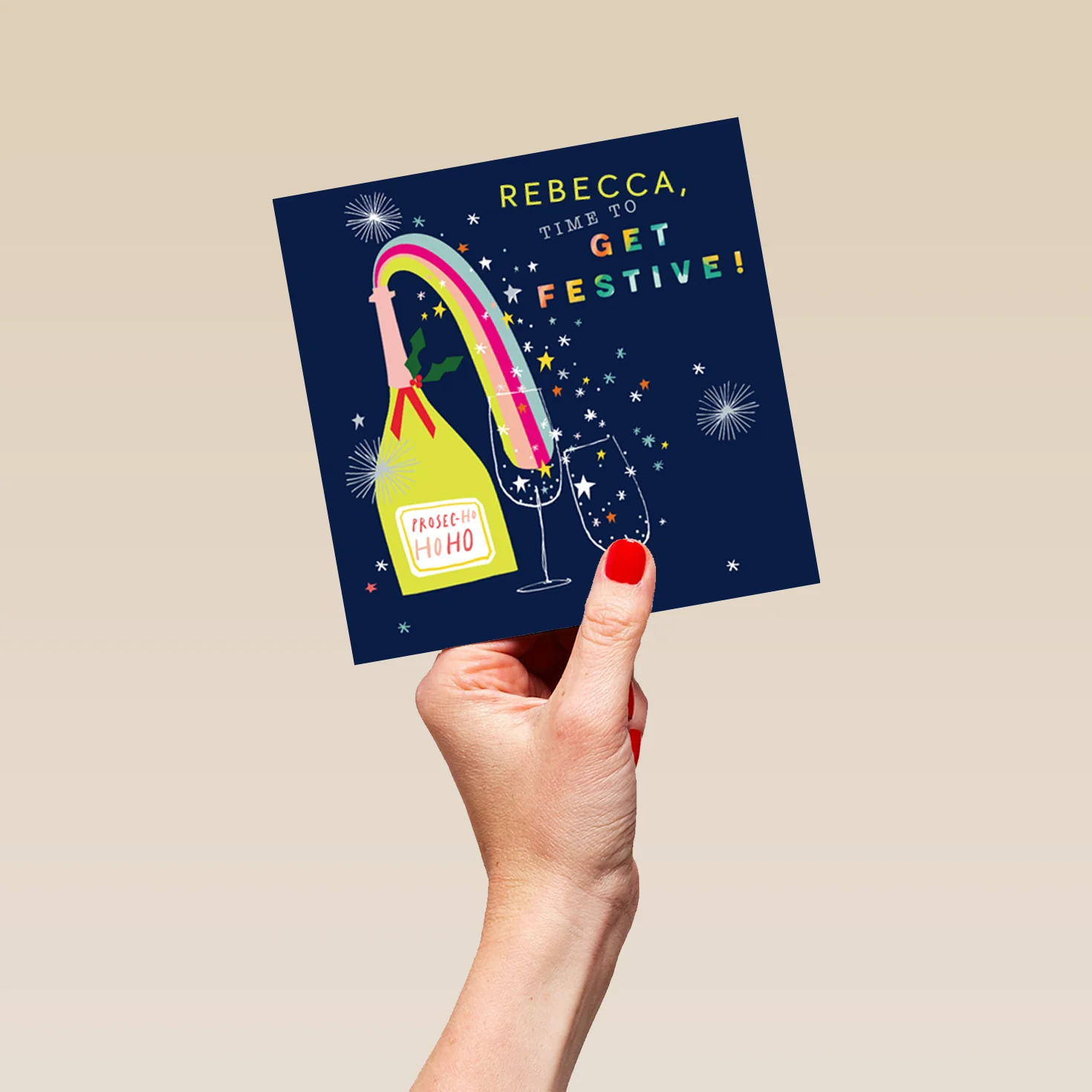 Personalised Modern Christmas Rainbow Fizz Get Festive Card - Image 5