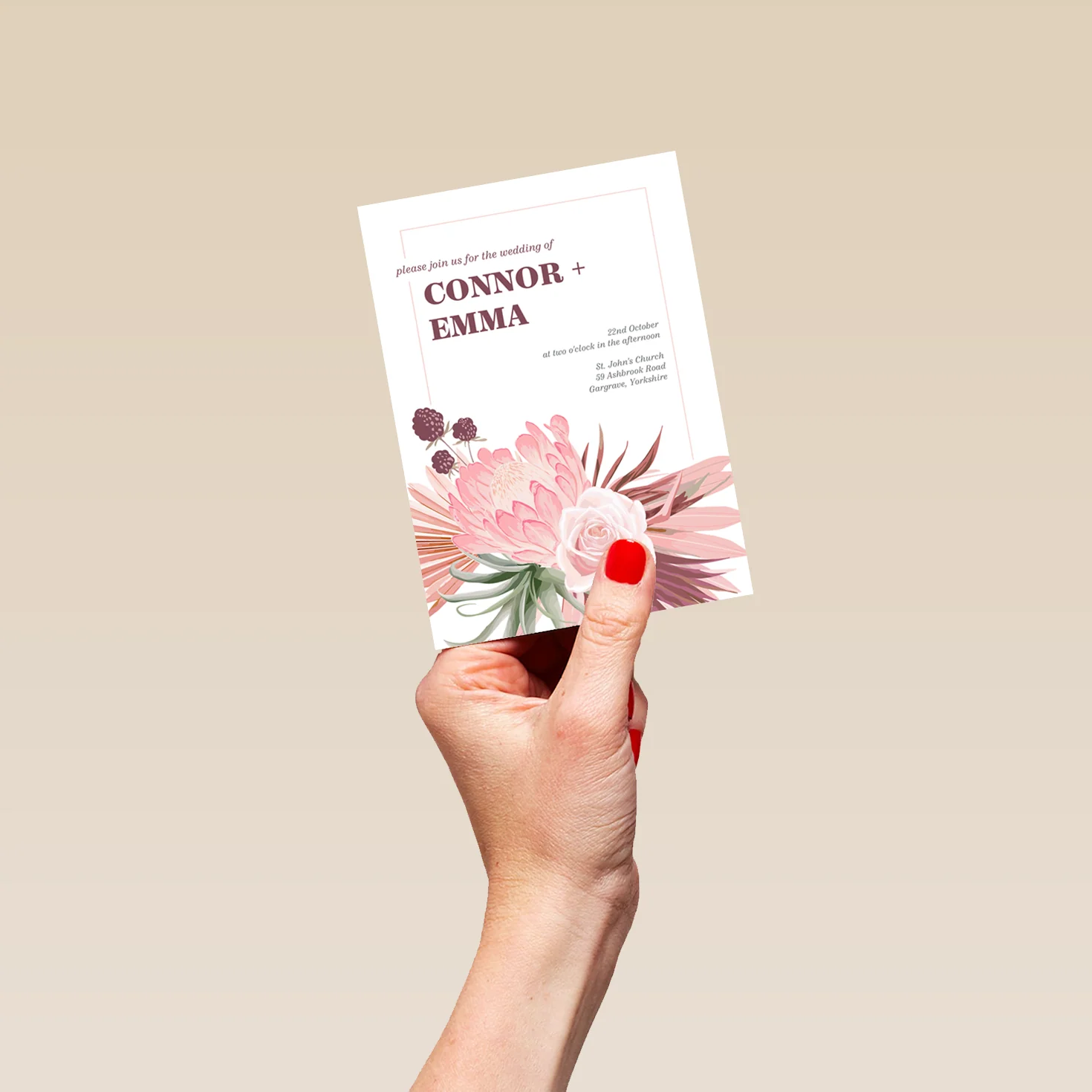 Personalised Modern Pink Floral Wedding Invitation - Image 4