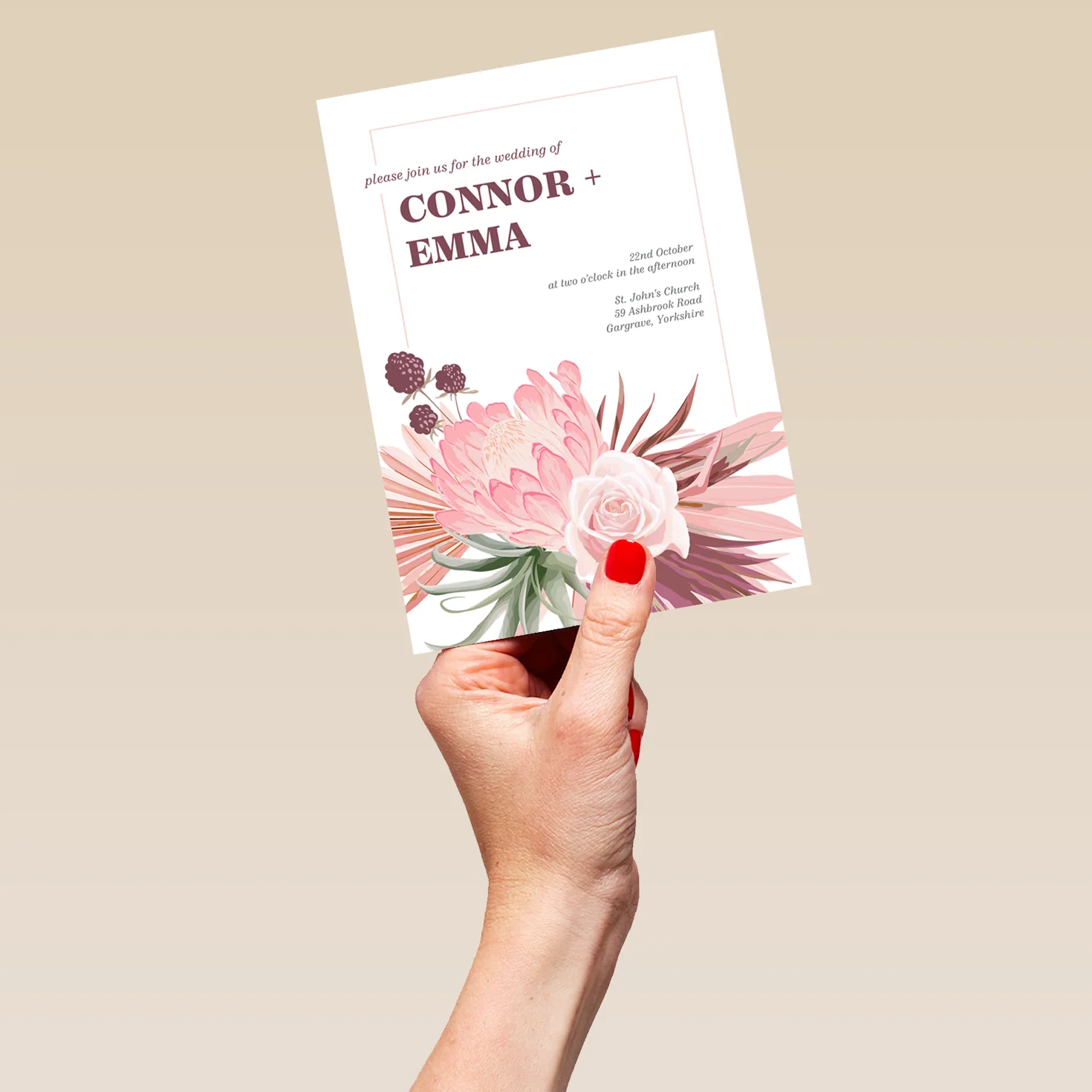 Personalised Modern Pink Floral Wedding Invitation - Image 5