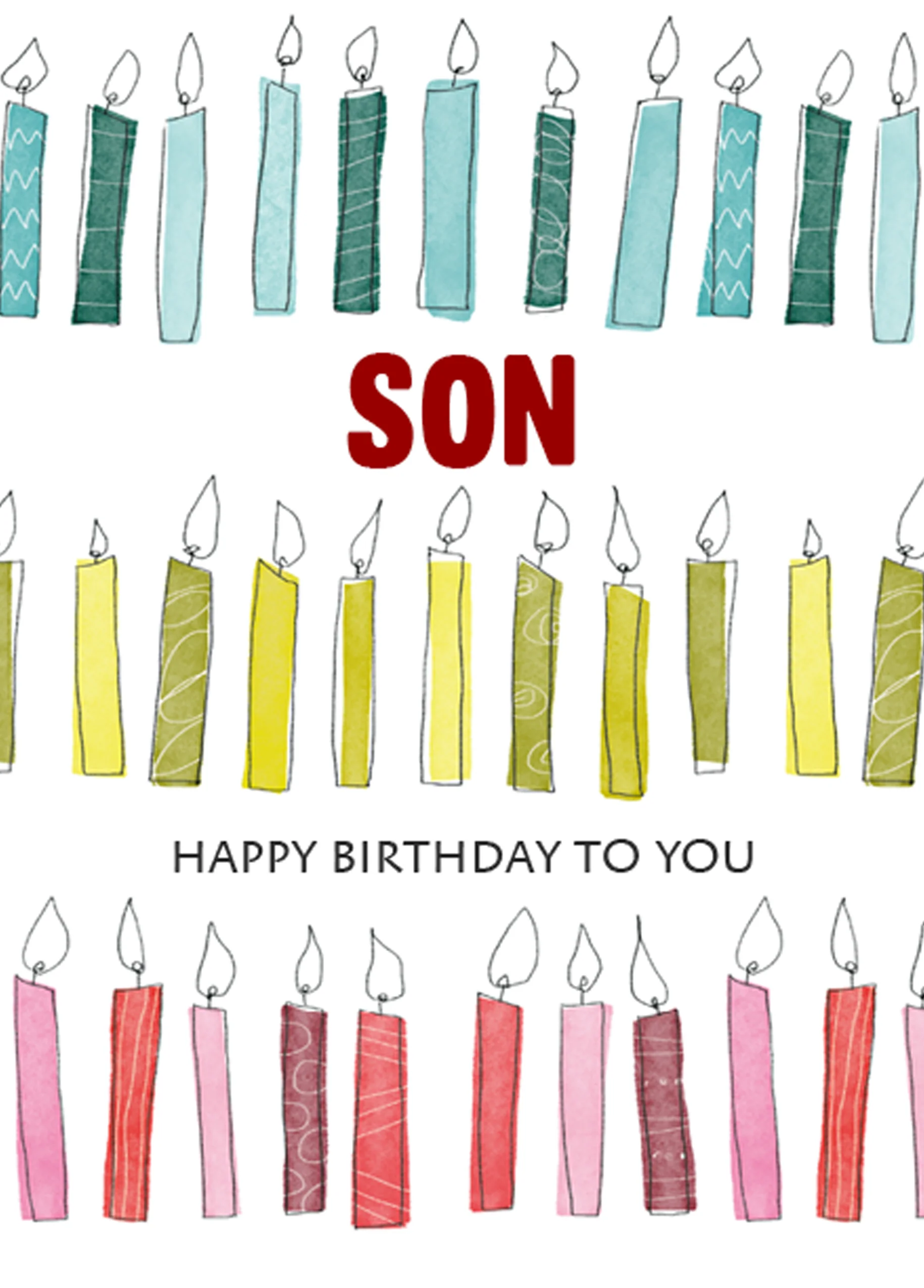 Personalised Multi-Coloured Candles Happy Birthday Card For Son
