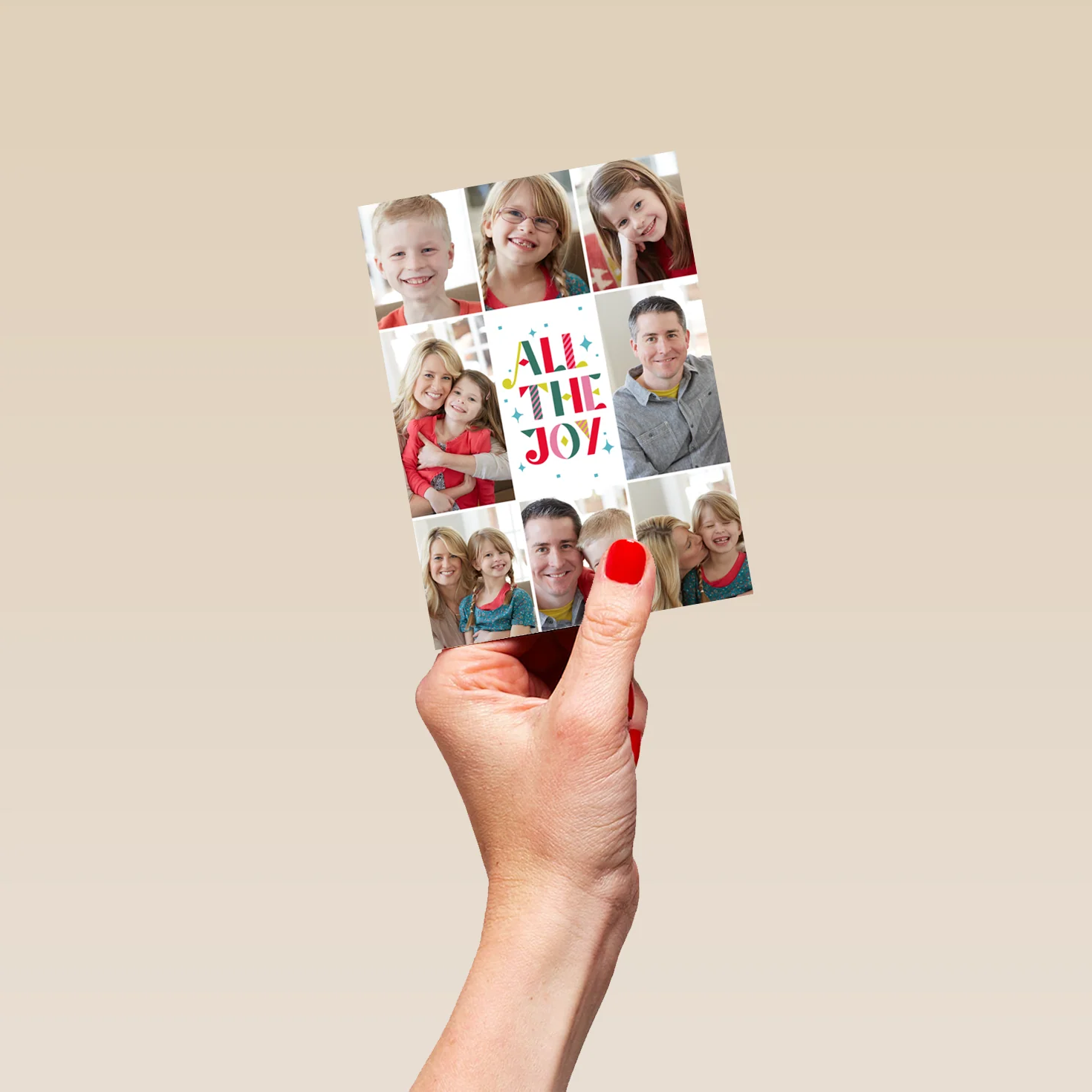 Personalised Multi-Photo Upload Contemporary Colourful Text Christmas Card - Image 4