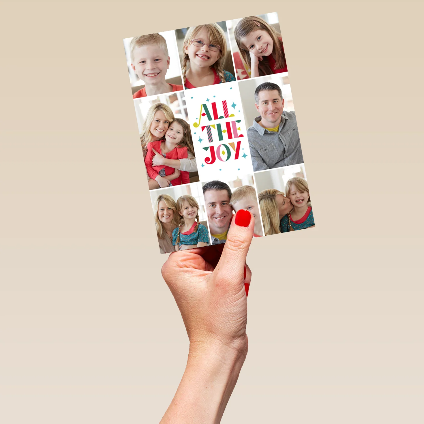 Personalised Multi-Photo Upload Contemporary Colourful Text Christmas Card - Image 5