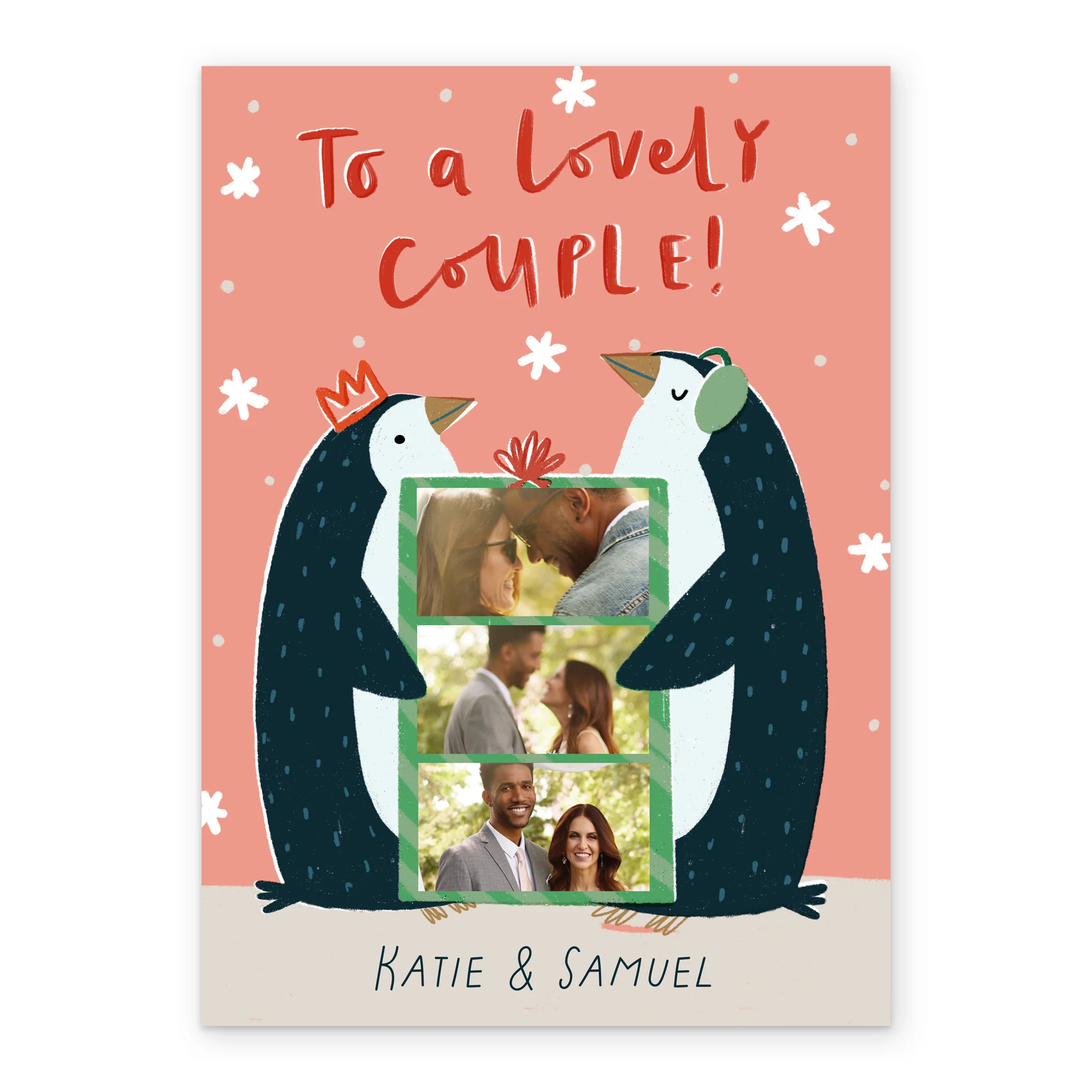 Personalised Multi-Photo Upload & Editable Penguins Christmas Card for Couple - Image 2