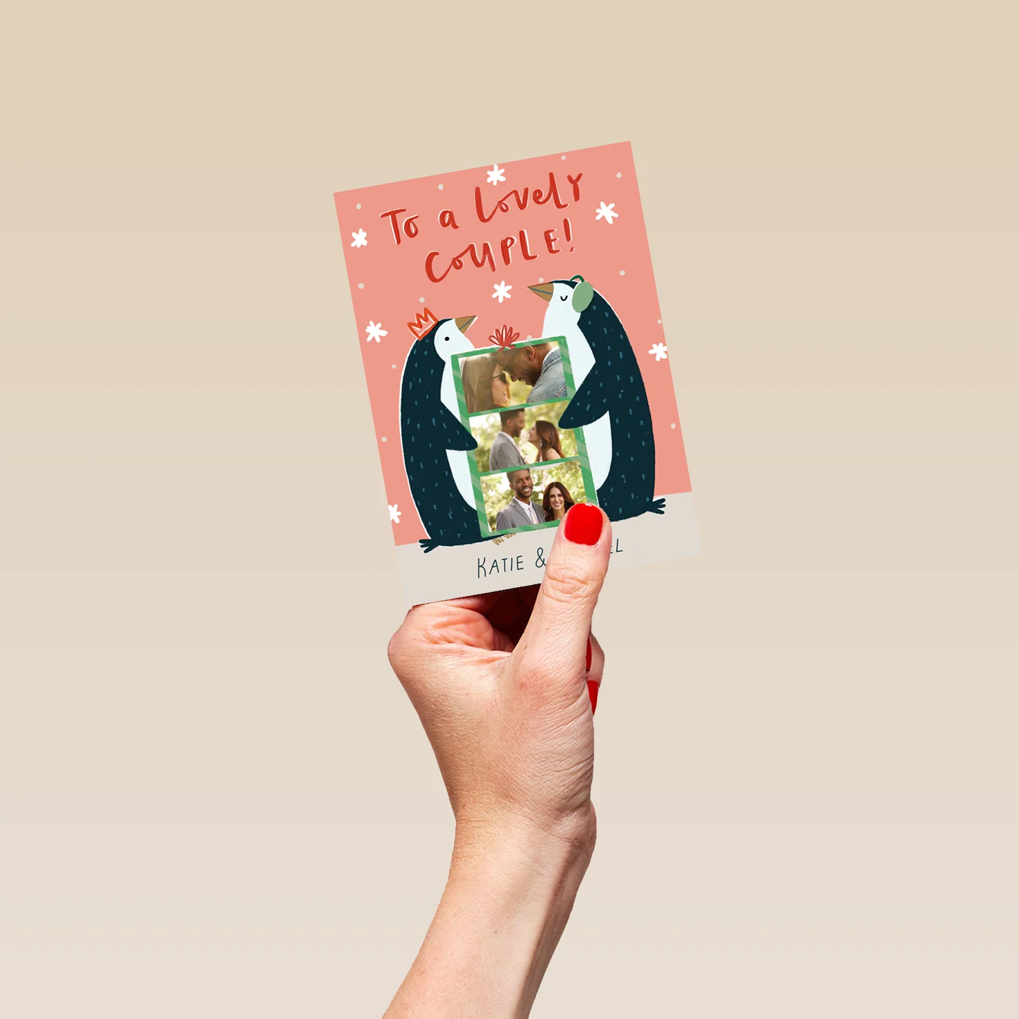 Personalised Multi-Photo Upload & Editable Penguins Christmas Card for Couple - Image 4