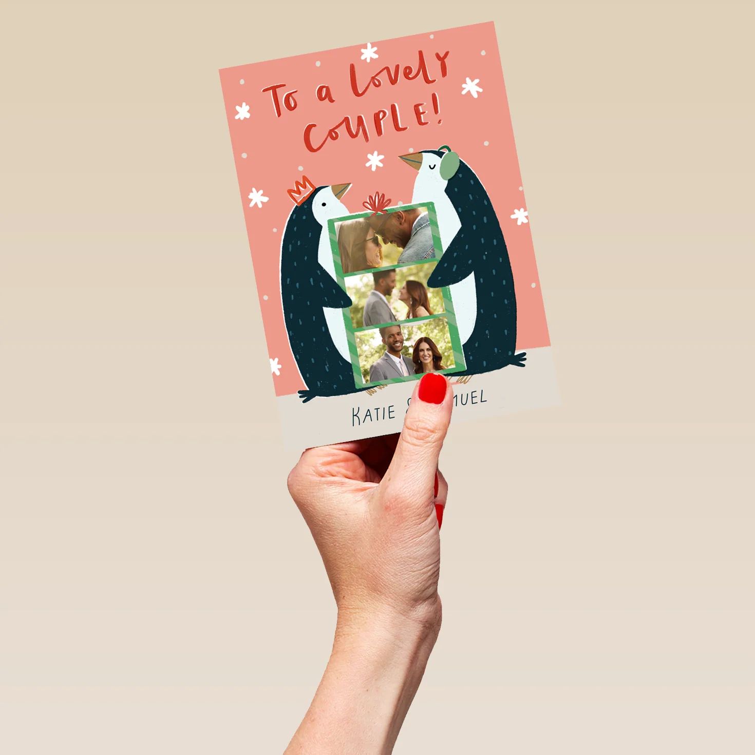 Personalised Multi-Photo Upload & Editable Penguins Christmas Card for Couple - Image 5