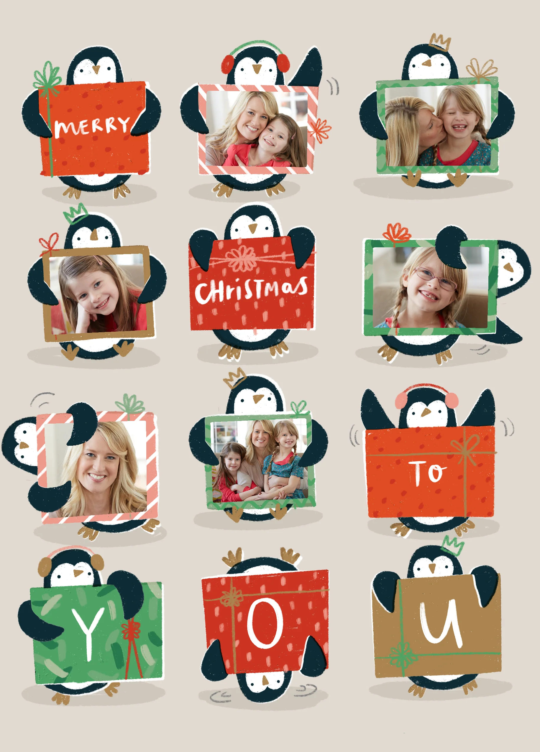 Personalised Multi-Photo Upload Penguins Christmas Card