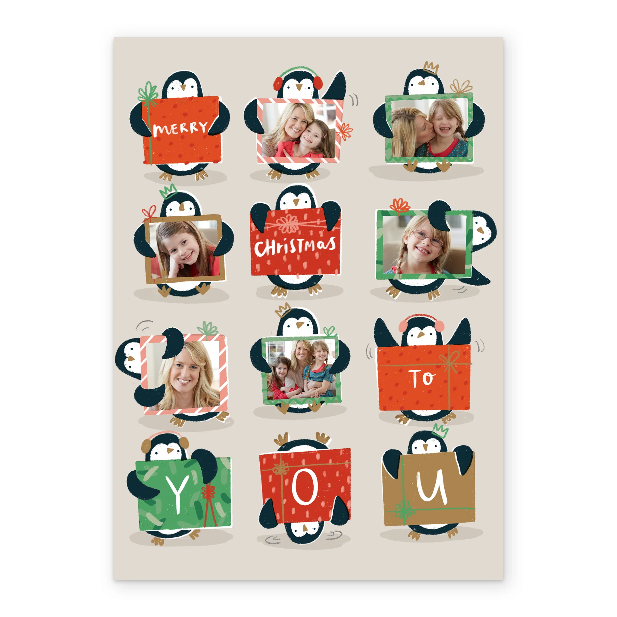 Personalised Multi-Photo Upload Penguins Christmas Card - Image 2