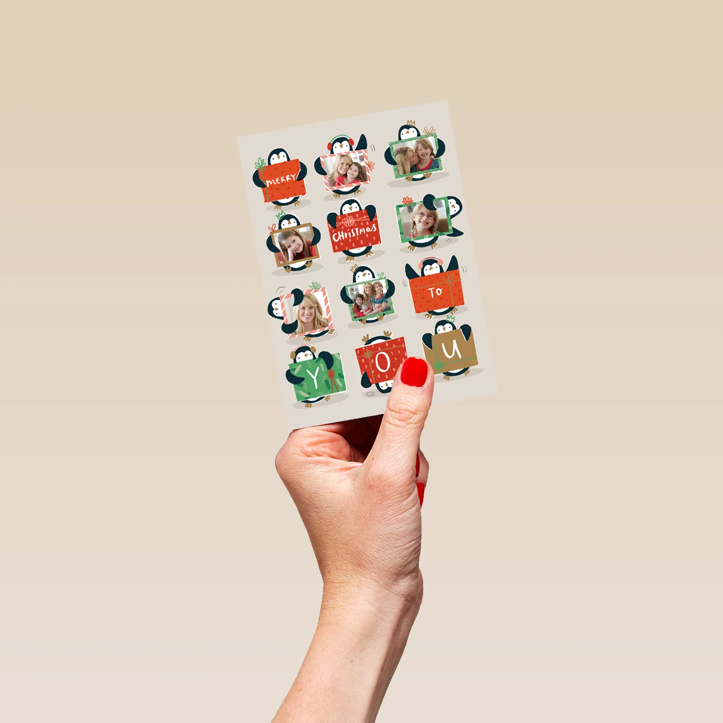 Personalised Multi-Photo Upload Penguins Christmas Card - Image 4