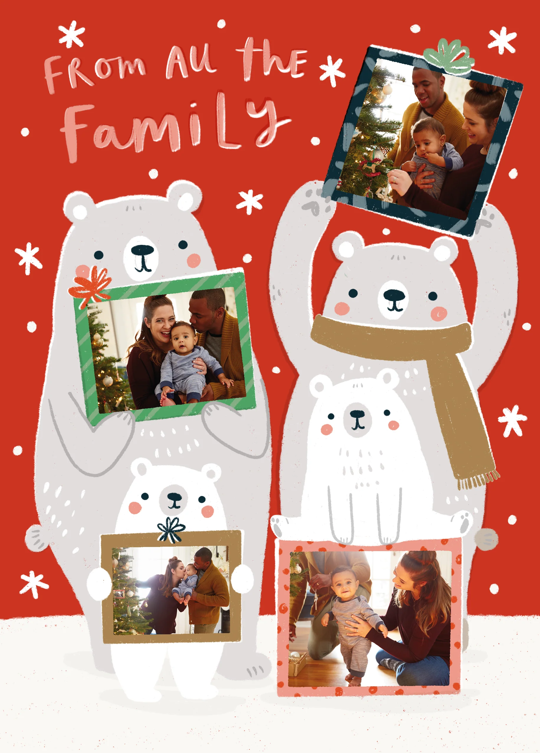 Personalised Multi-Photo Upload Polar Bears Christmas Card from All the Family