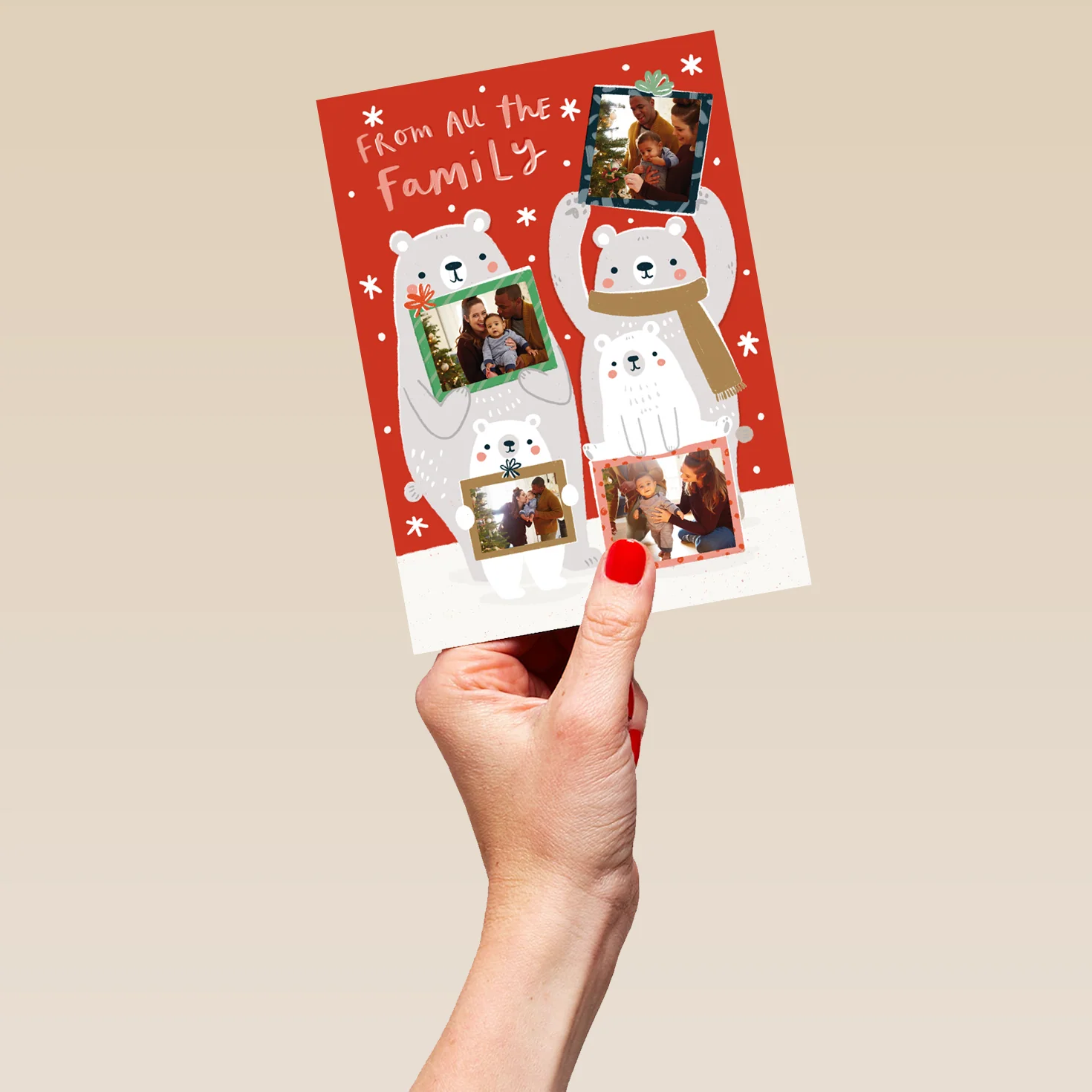 Personalised Multi-Photo Upload Polar Bears Christmas Card from All the Family - Image 5