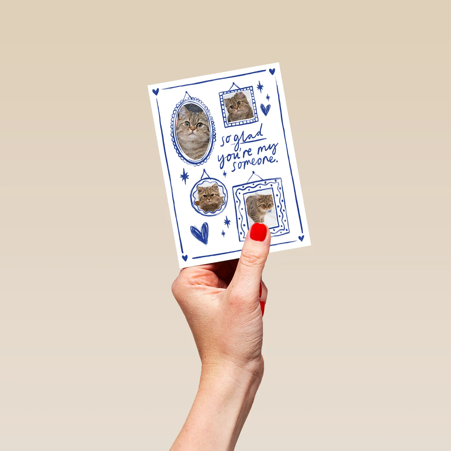 Personalised Multi Photo Upload White & Blue Frame Anniversary Card - Image 4