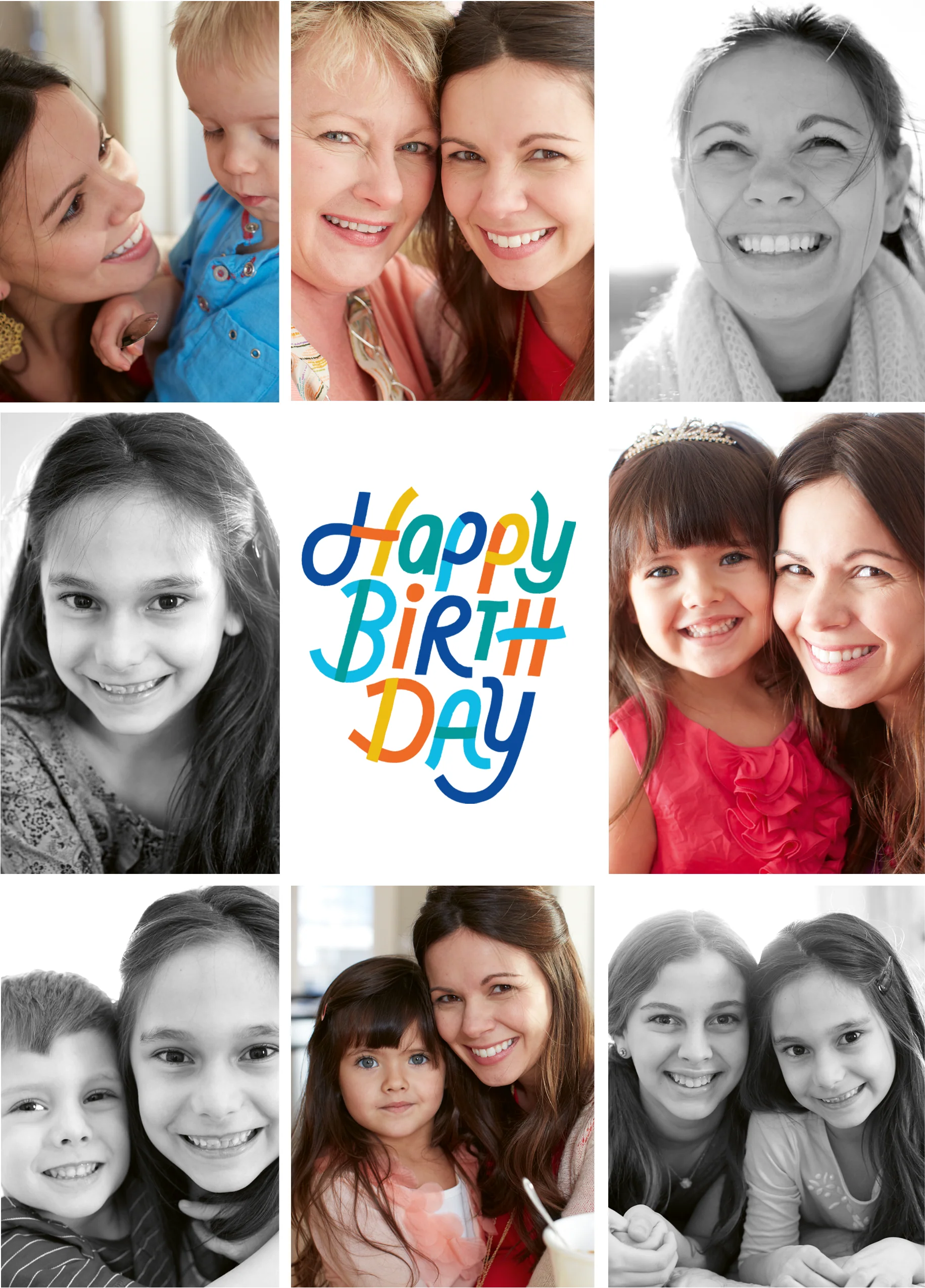 Personalised Multiple Photo Upload Colourful Typography Word Art Birthday Card