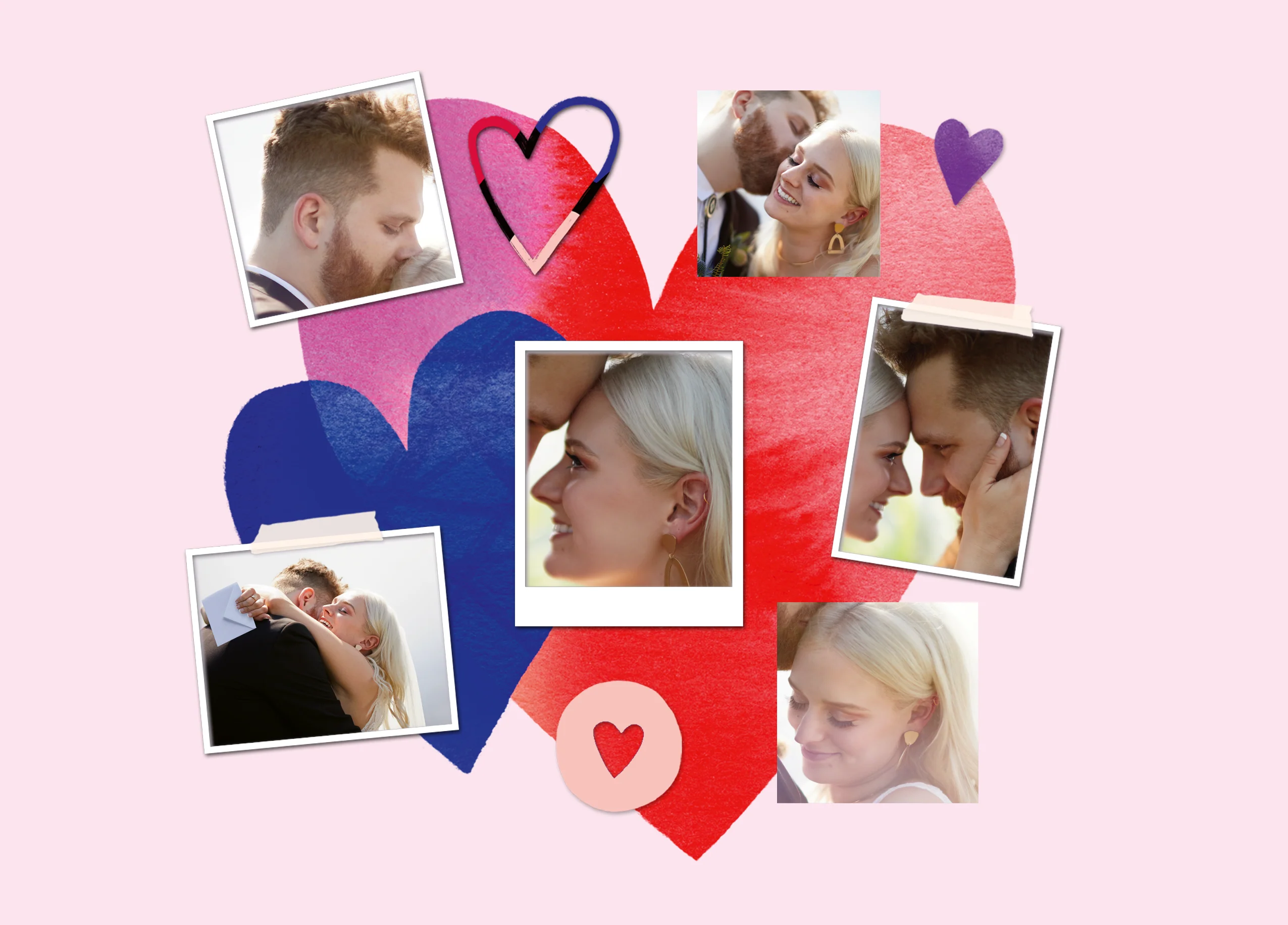 Personalised Multiple Photo Upload Pink Hearts Valentine's Day Card