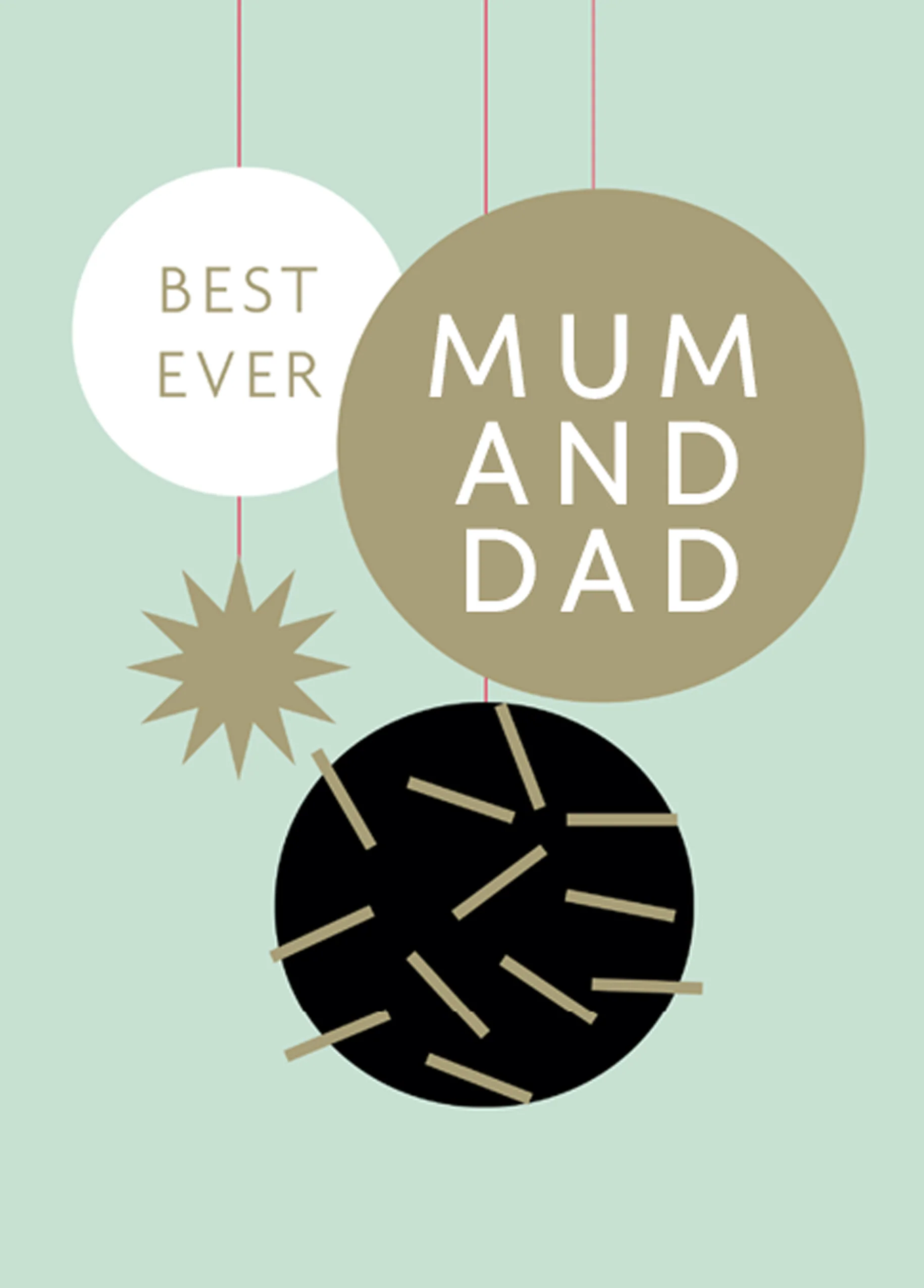 Personalised Mum & Dad Black And Gold Baubles Christmas Card