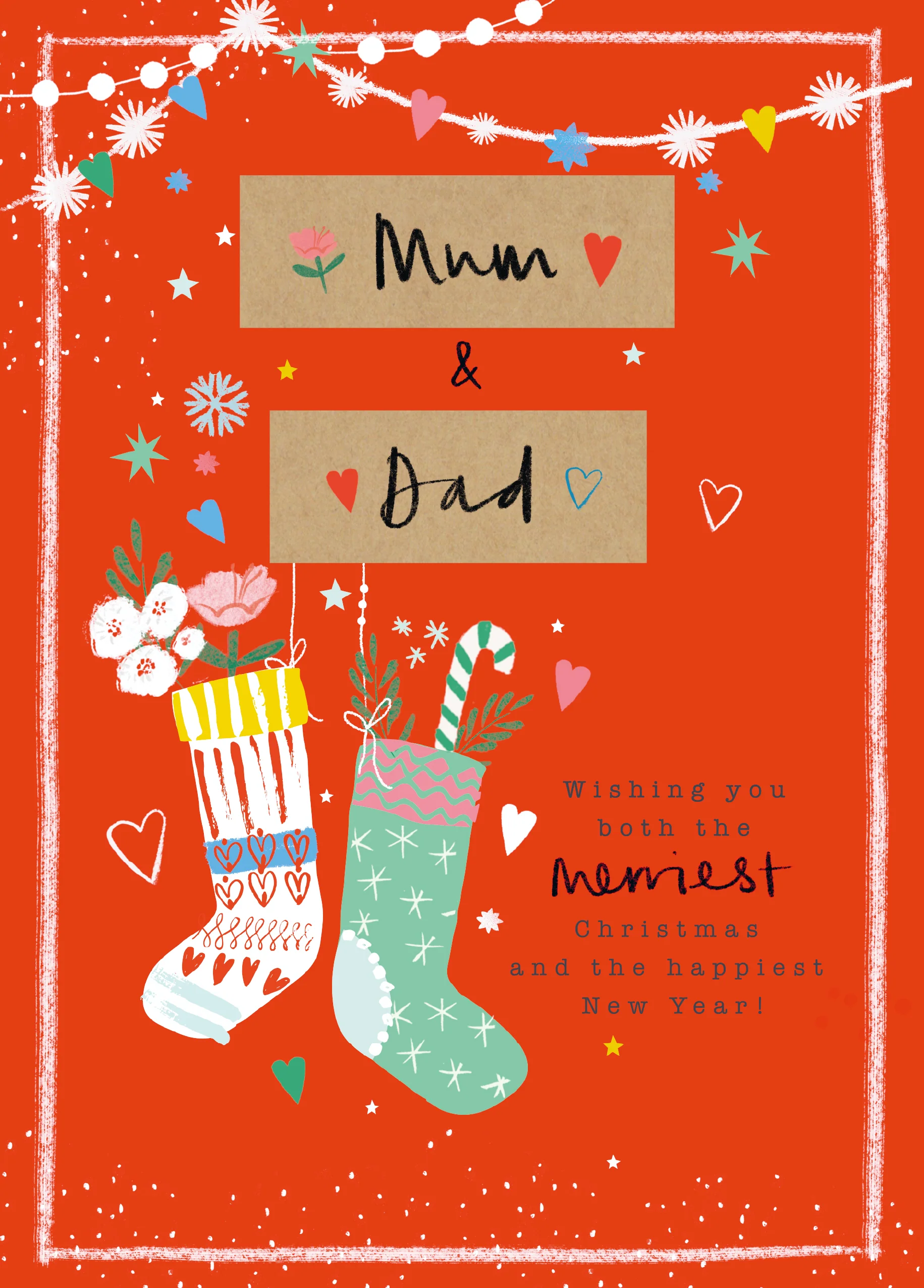 Personalised Mum & Dad Christmas Stockings Card