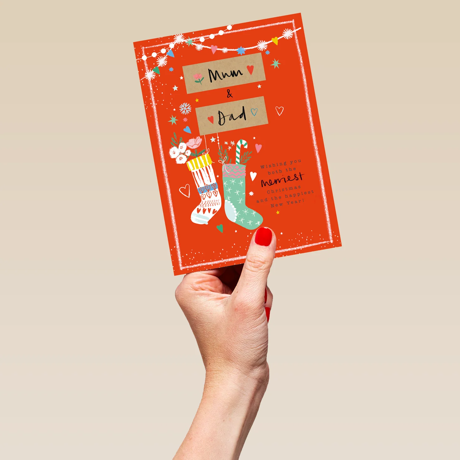 Personalised Mum & Dad Christmas Stockings Card - Image 5