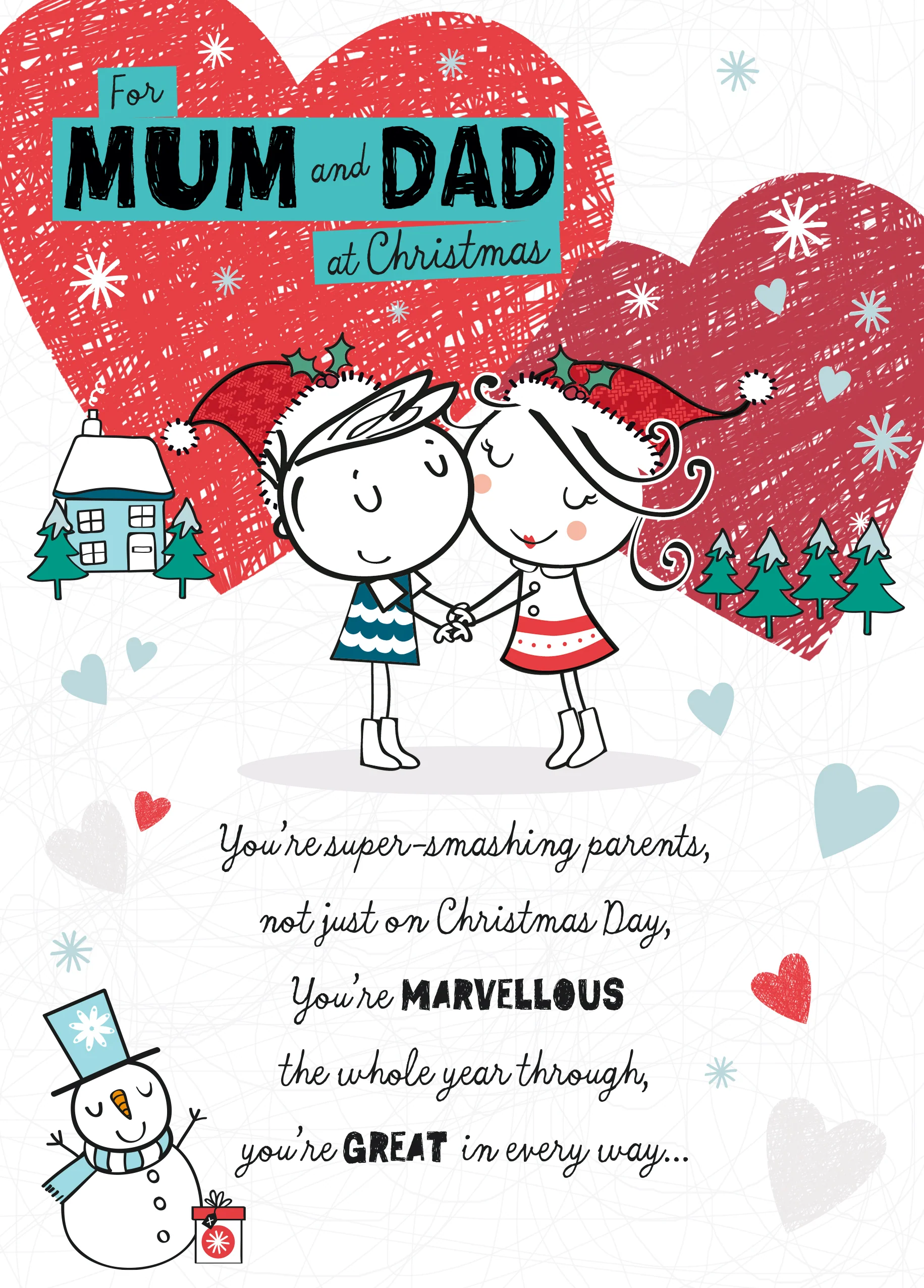 Personalised Mum & Dad Cute Character Verse Christmas Card
