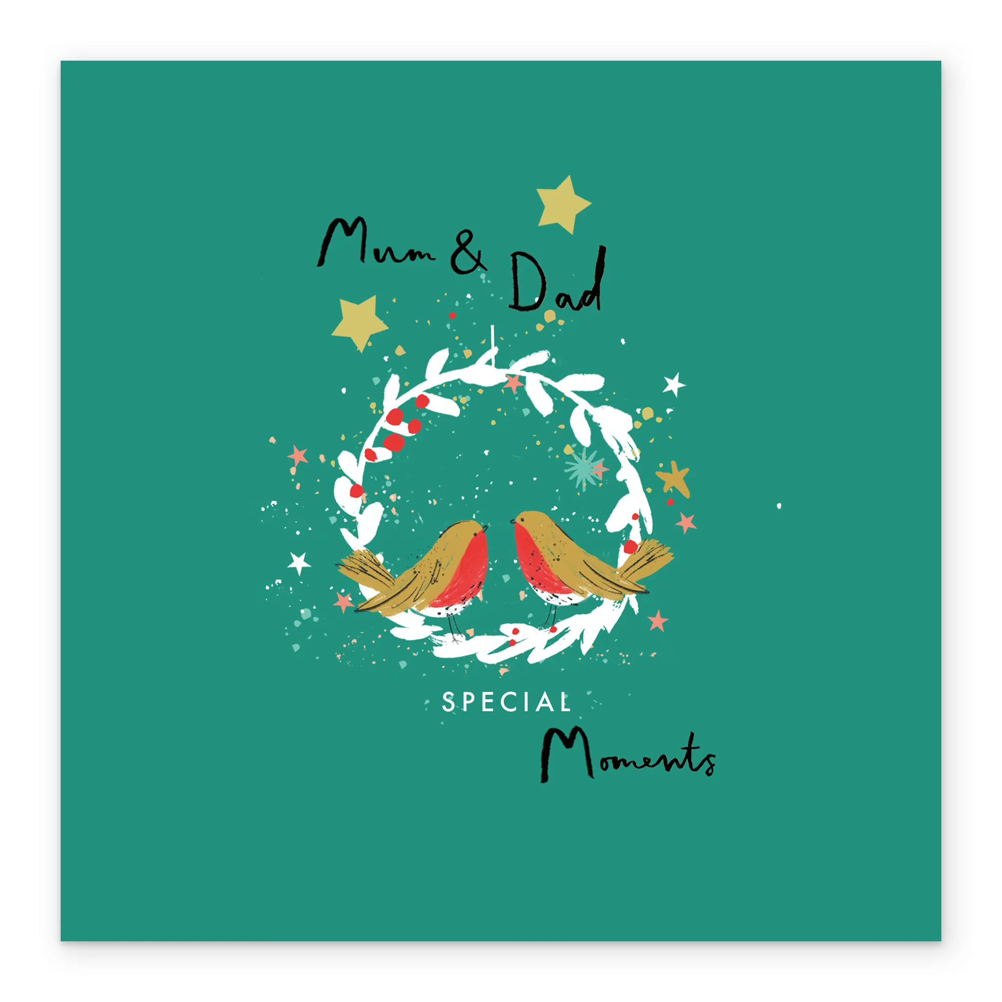 Personalised Mum & Dad Illustrated Robins And Wreath Christmas Card - Image 2