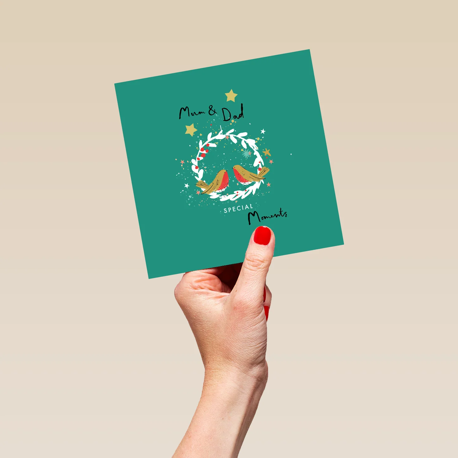 Personalised Mum & Dad Illustrated Robins And Wreath Christmas Card - Image 5